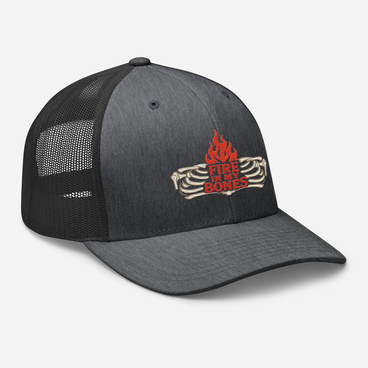 Fire in My Bones Trucker Cap - Dark Heather Gray - Right Front View