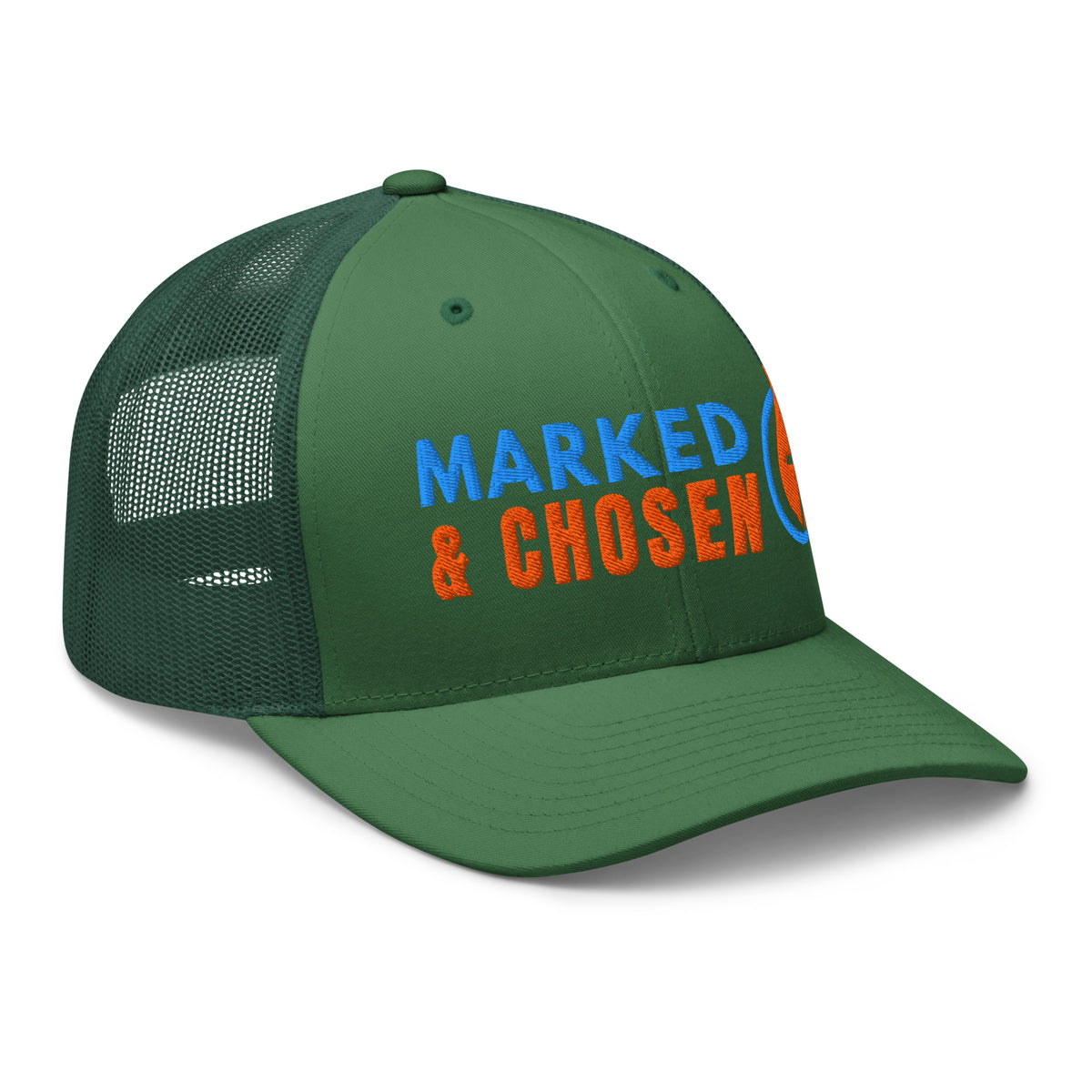 6606T Retro Trucker Evergreen Marked & Chosen Logo right front facing