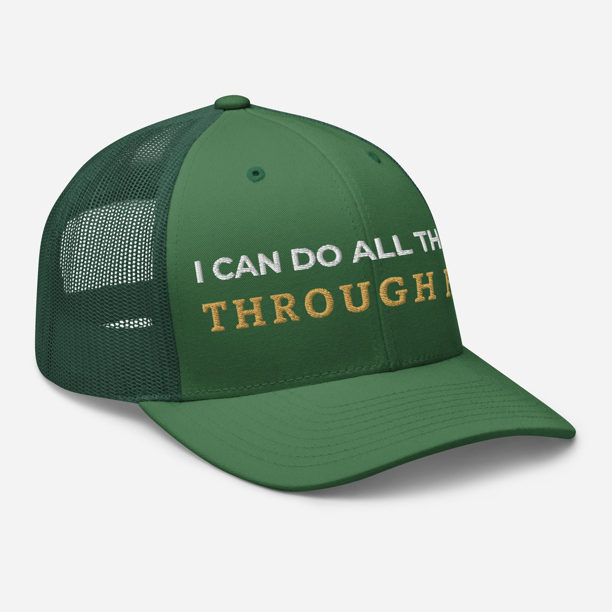 Through Him Trucker Cap - Evergreen - Right Front View