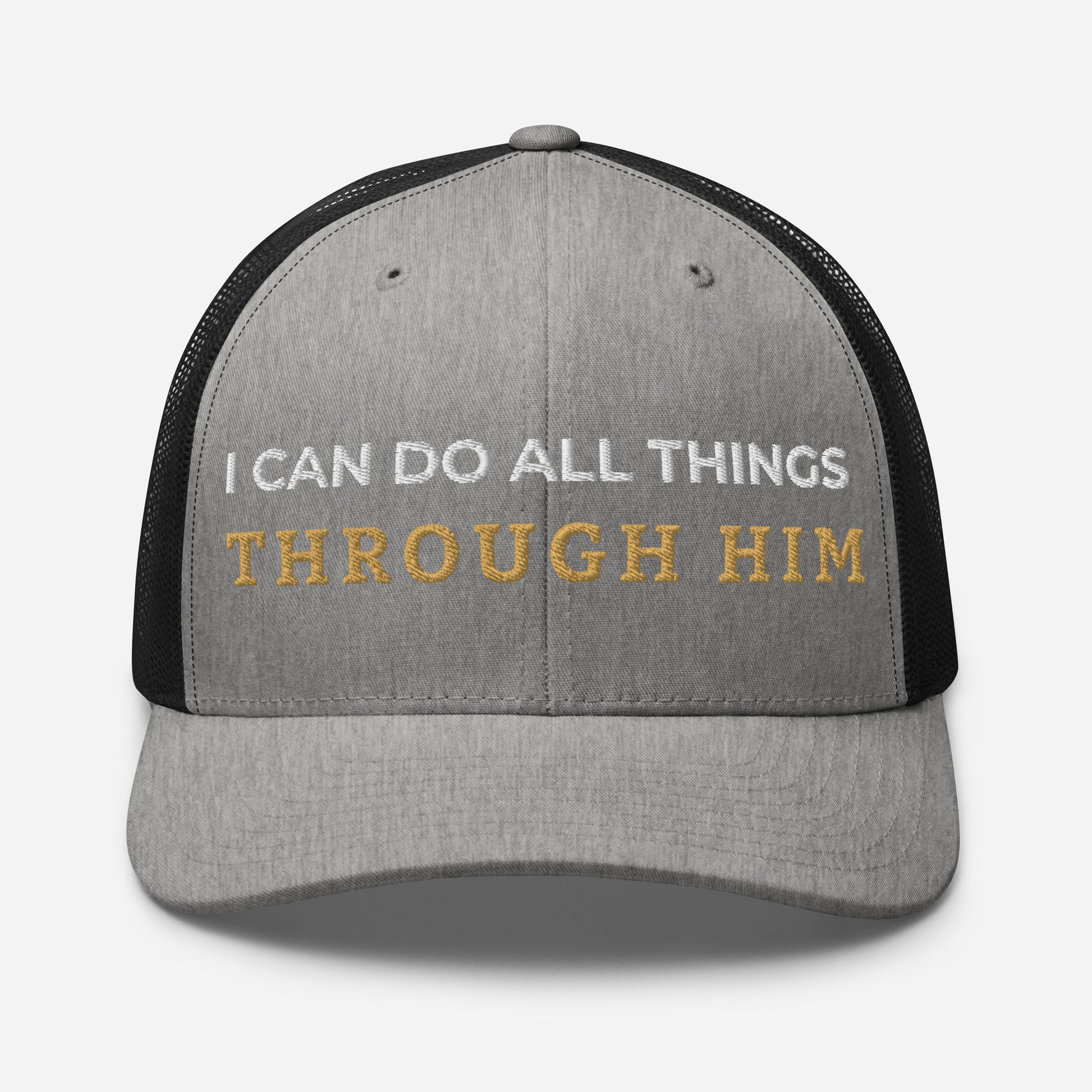 Through Him Trucker Cap - Heather/ Black - Front View