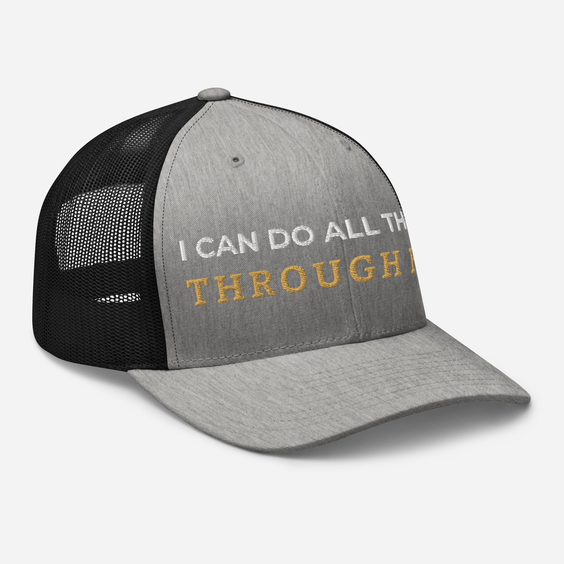 Through Him Trucker Cap - Heather/ Black - Right Front View