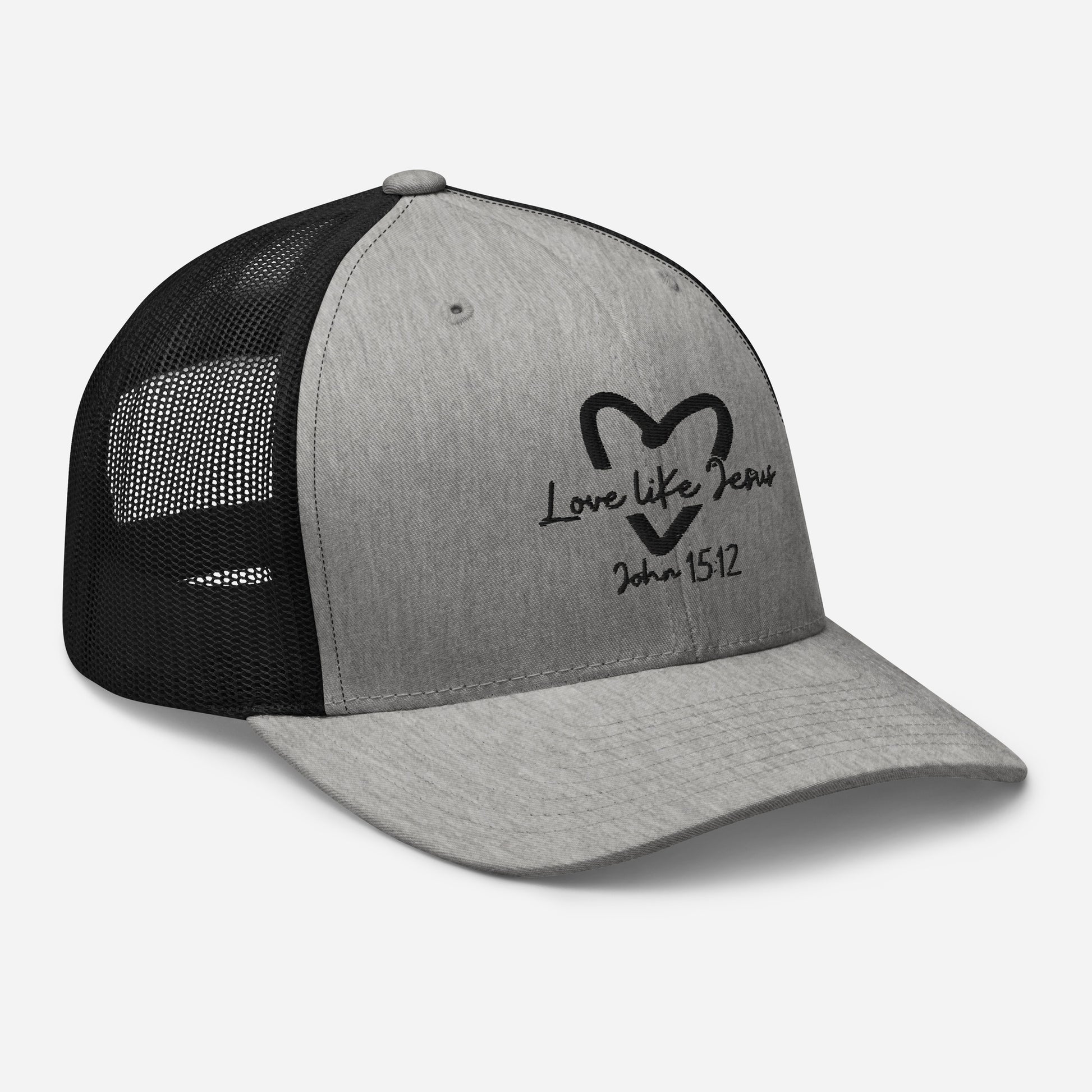 Love Like Jesus Trucker Cap - Heather/ Black - Right Front View