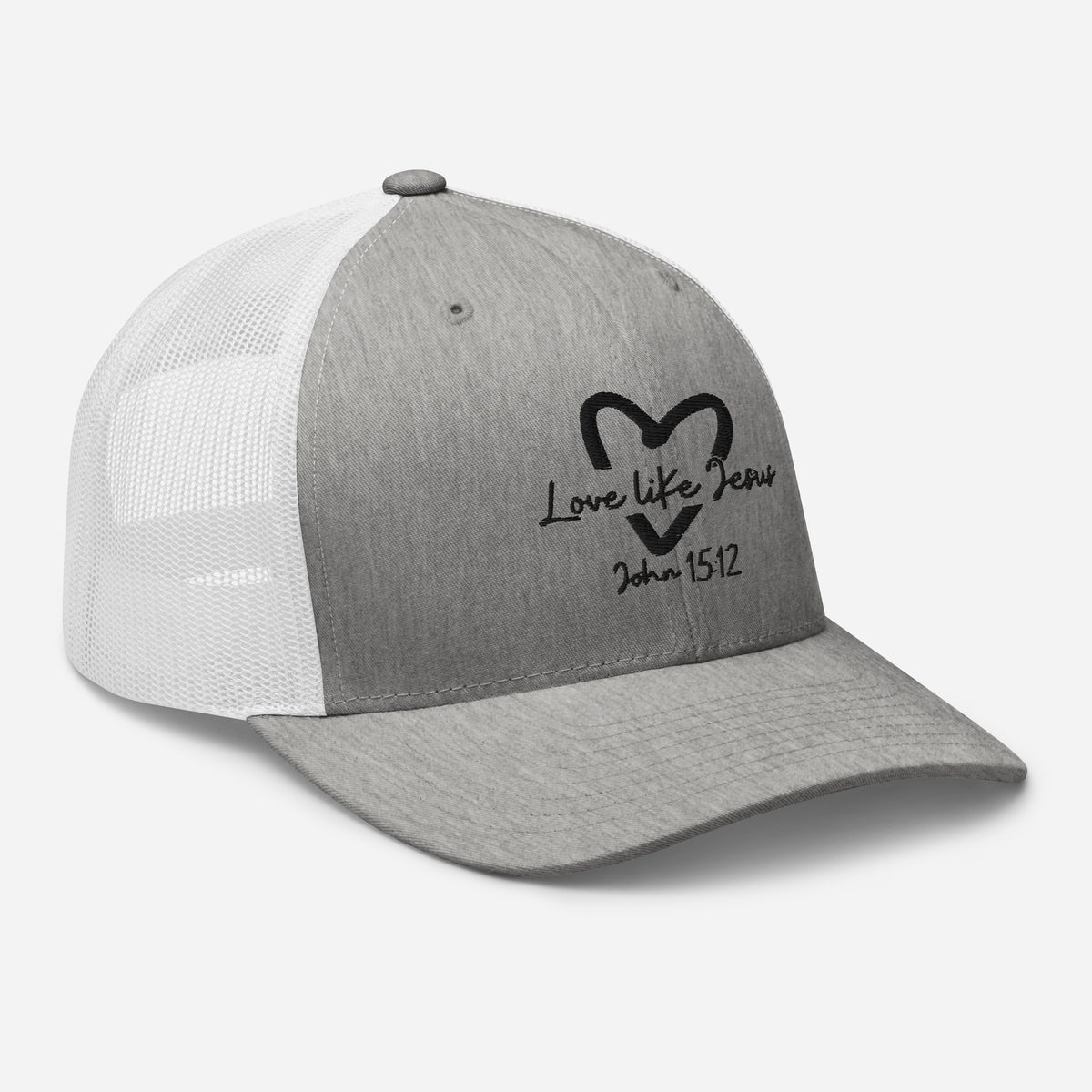 Love Like Jesus Trucker Cap - Heather Grey/White - Right Front View