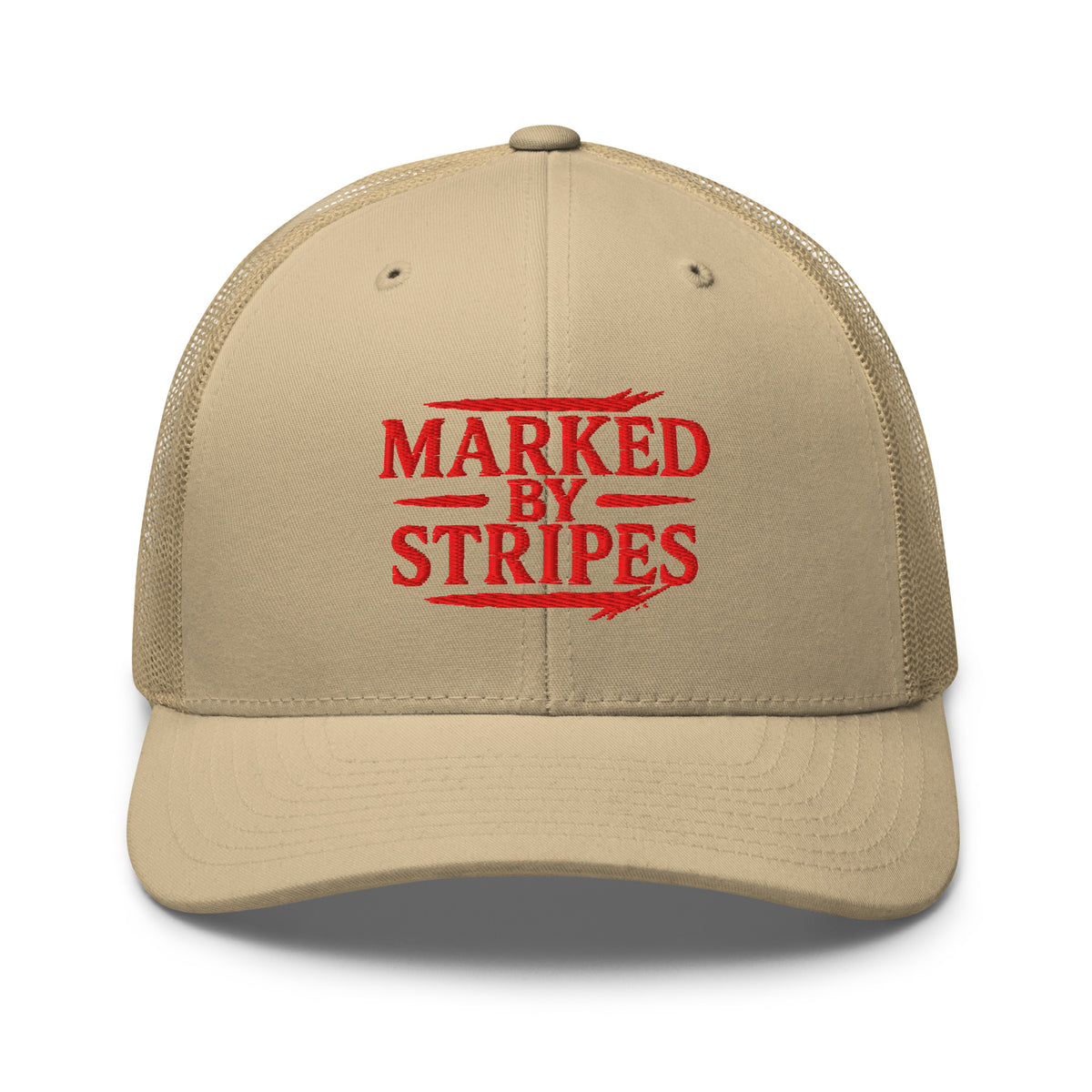 Marked by Stripes Trucker Cap - Khaki - Front View