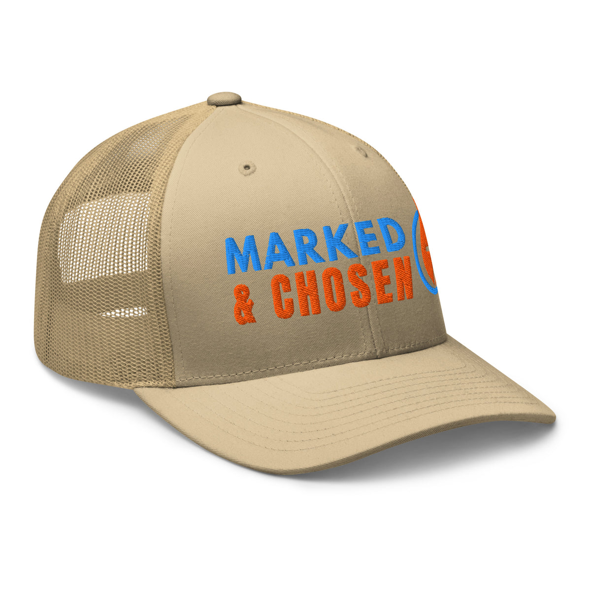 6606T Retro Trucker Khaki Marked & Chosen Logo right front facing