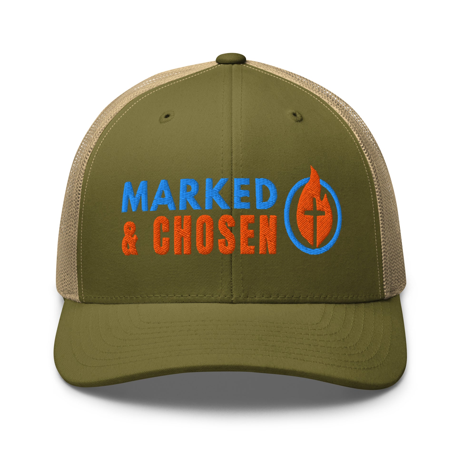 6606T Retro Trucker Moss/Khaki Marked & Chosen Logo front facing