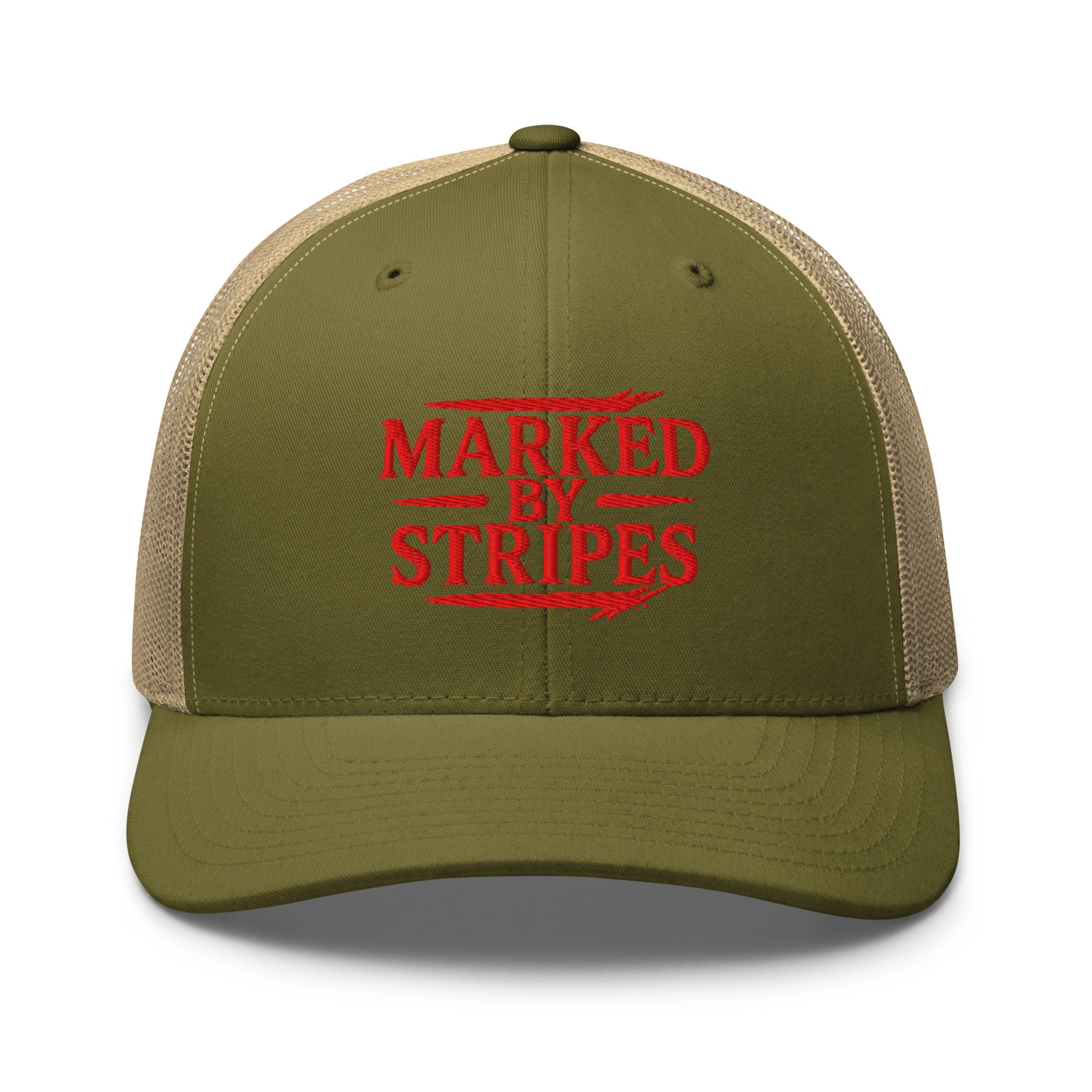 Marked by Stripes Trucker Cap - Moss/ Khaki - Front View