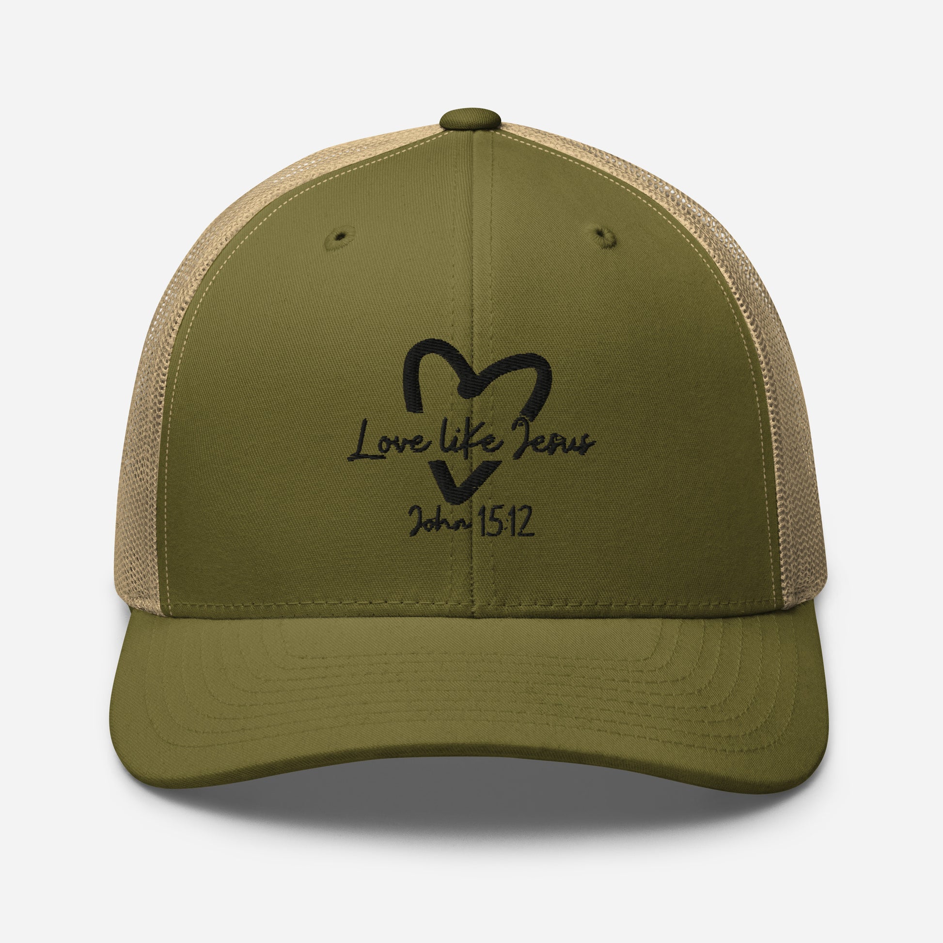 Love Like Jesus Trucker Cap - Moss/ Khaki - Front View