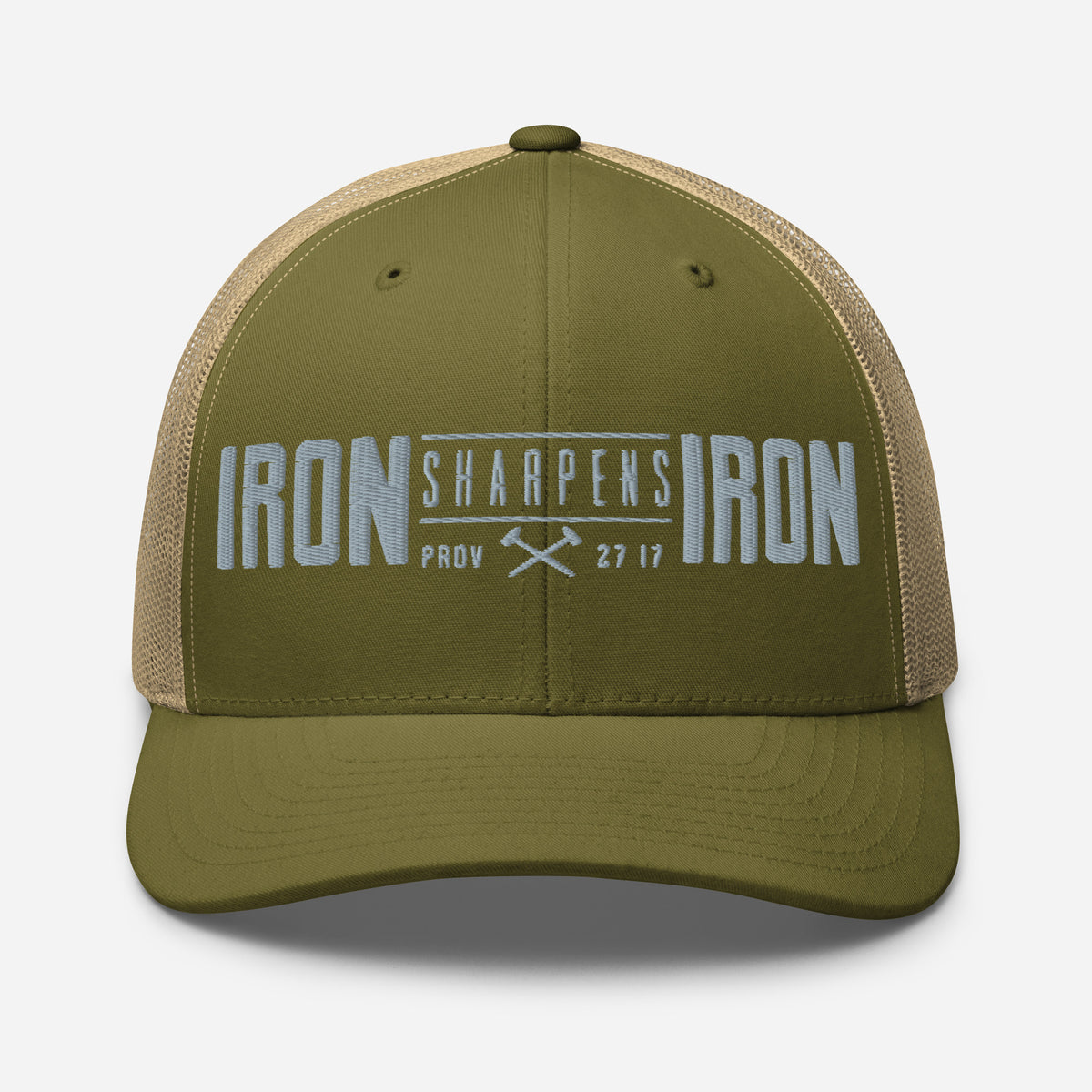 Men's Iron Sharpens Iron Trucker Cap - Moss/ Khaki - Front View