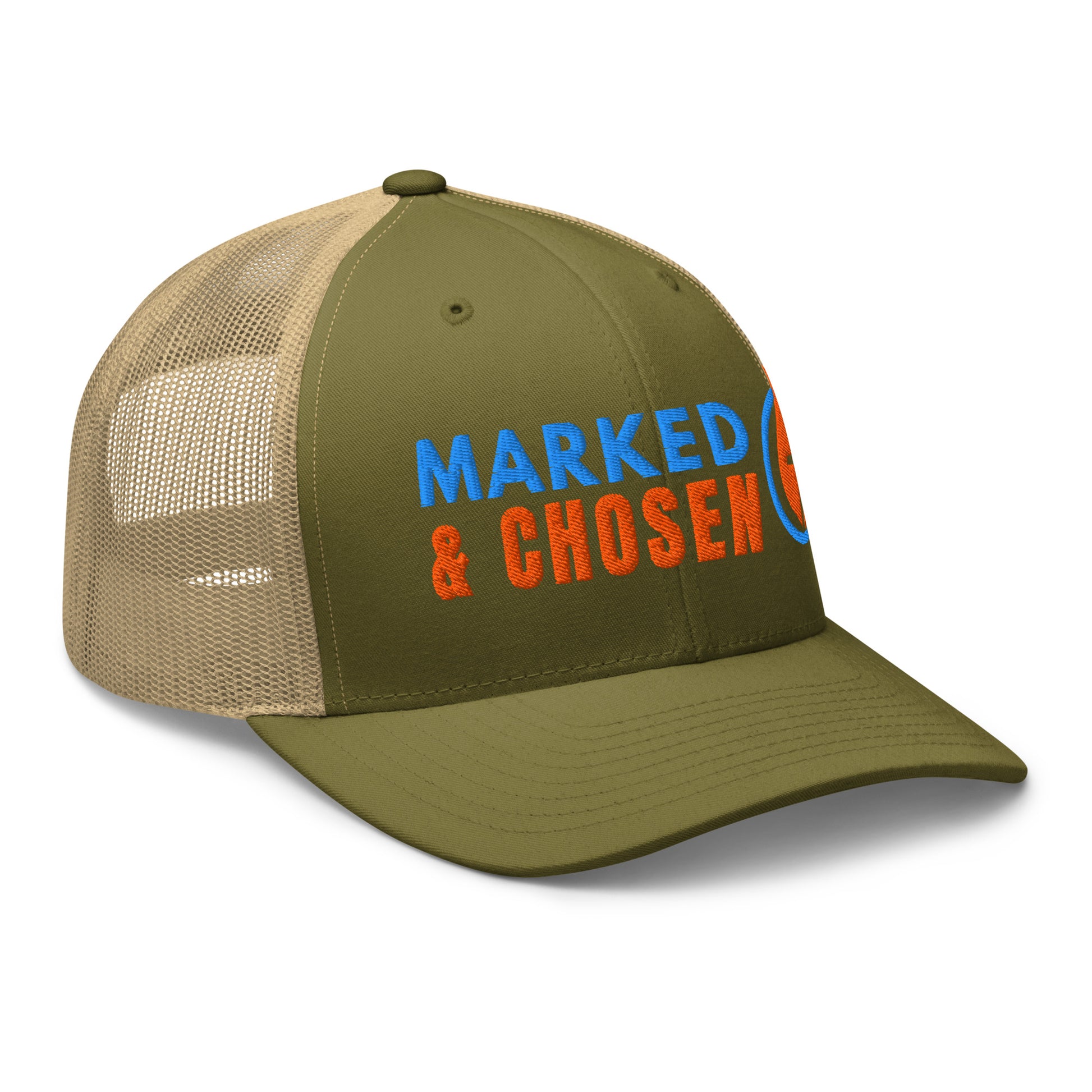 6606T Retro Trucker Moss/Khaki Marked & Chosen Logo right front facing