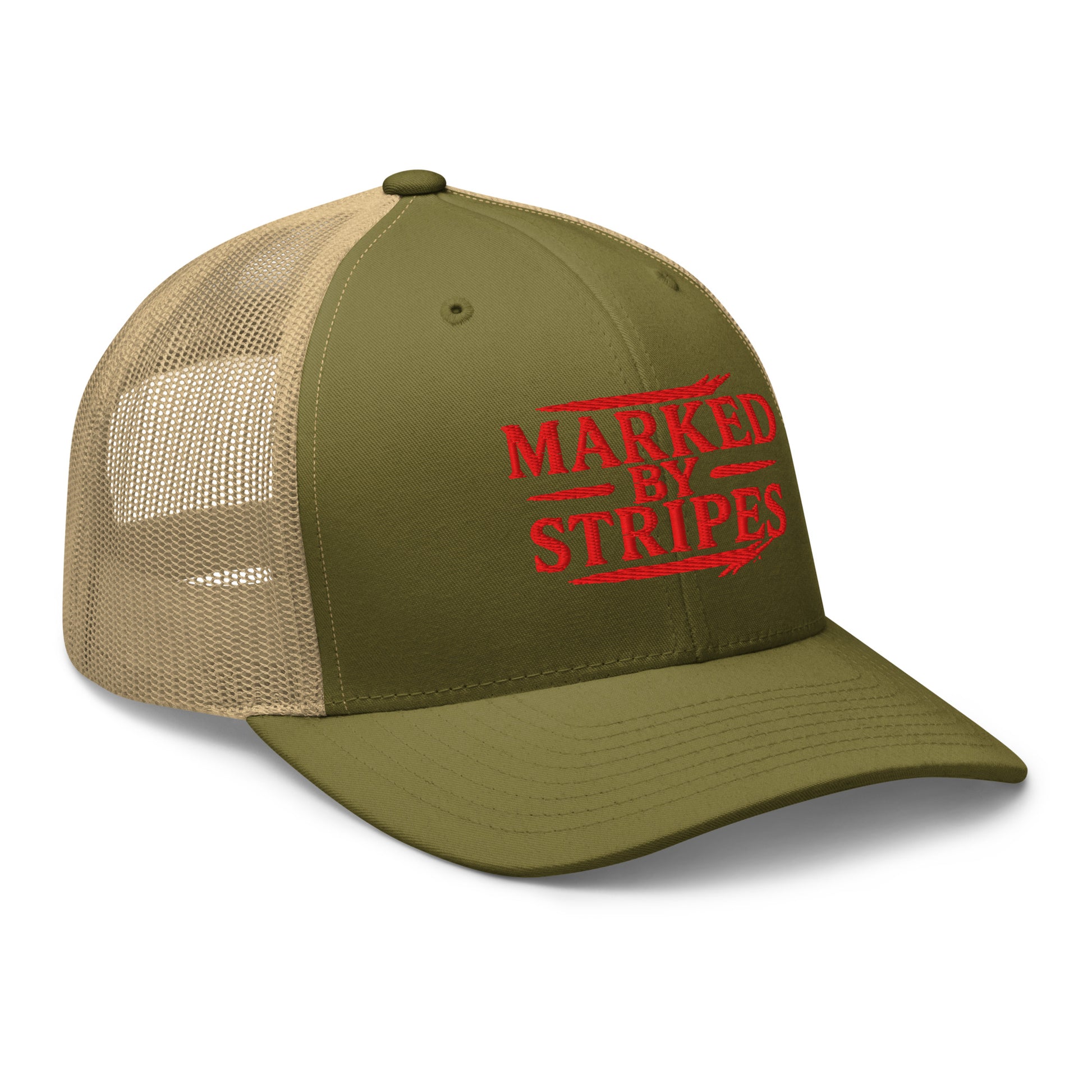 Marked by Stripes Trucker Cap - Moss/ Khaki - Right Front View