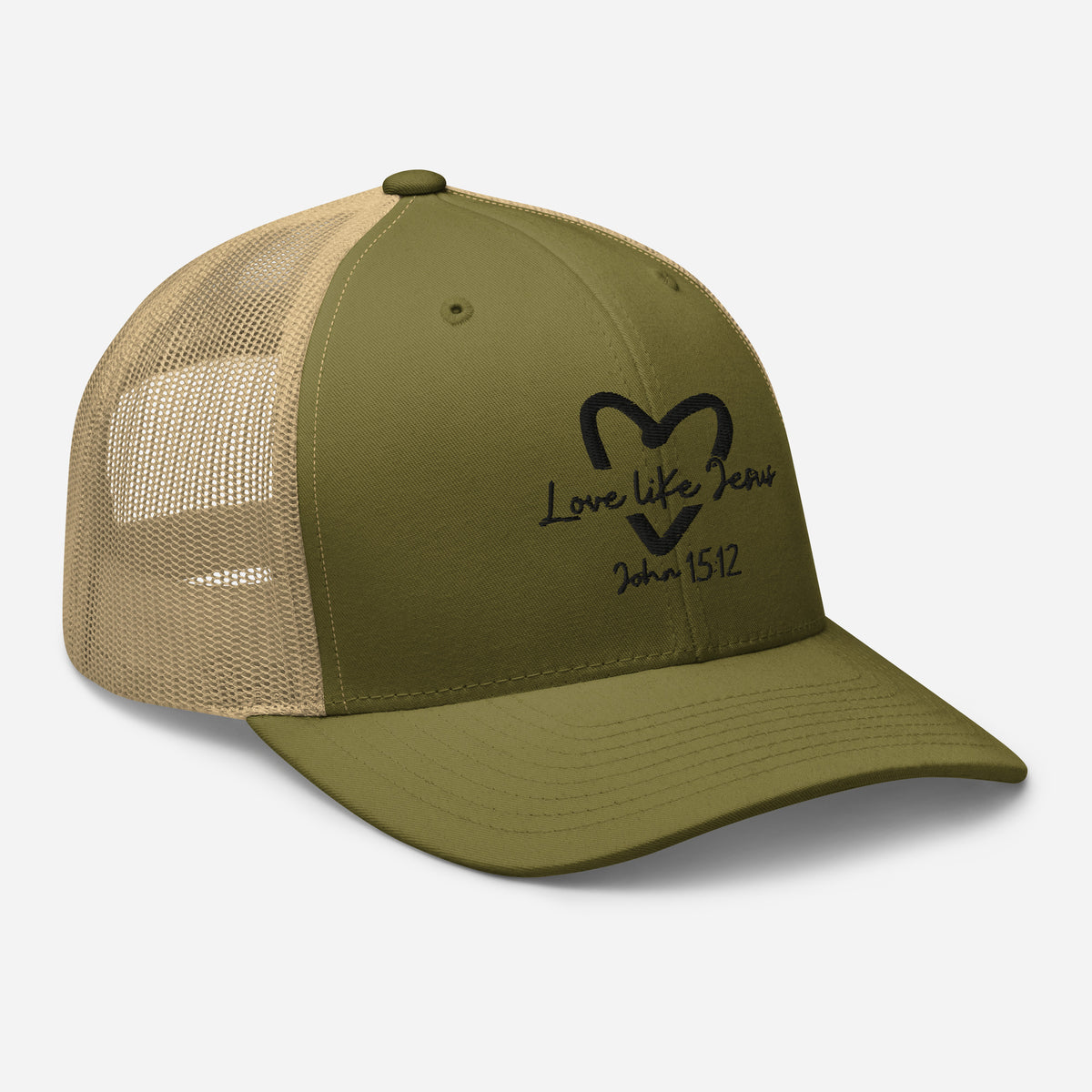Love Like Jesus Trucker Cap - Moss/ Khaki - Right Front View