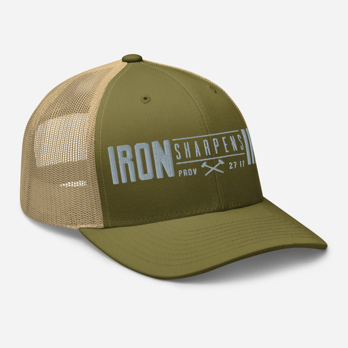 Men's Iron Sharpens Iron Trucker Cap - Moss/ Khaki - Right Front View