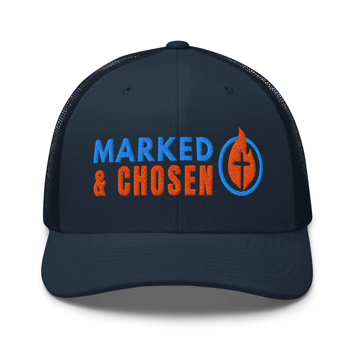 6606T Retro Trucker Navy Marked & Chosen Logo front facing