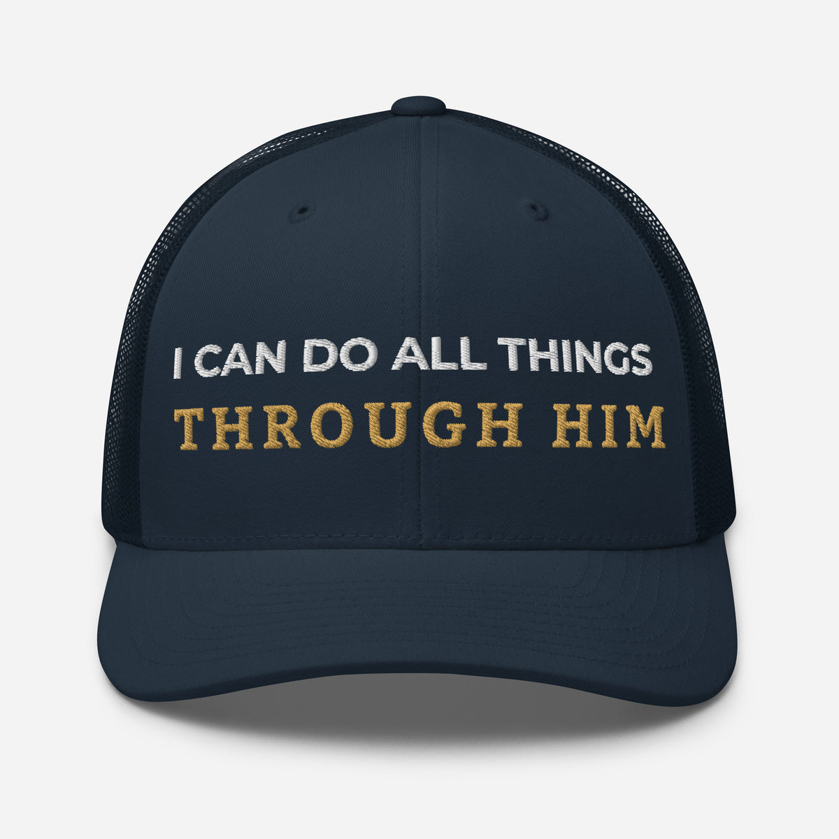 Through Him Trucker Cap - Navy - Front View