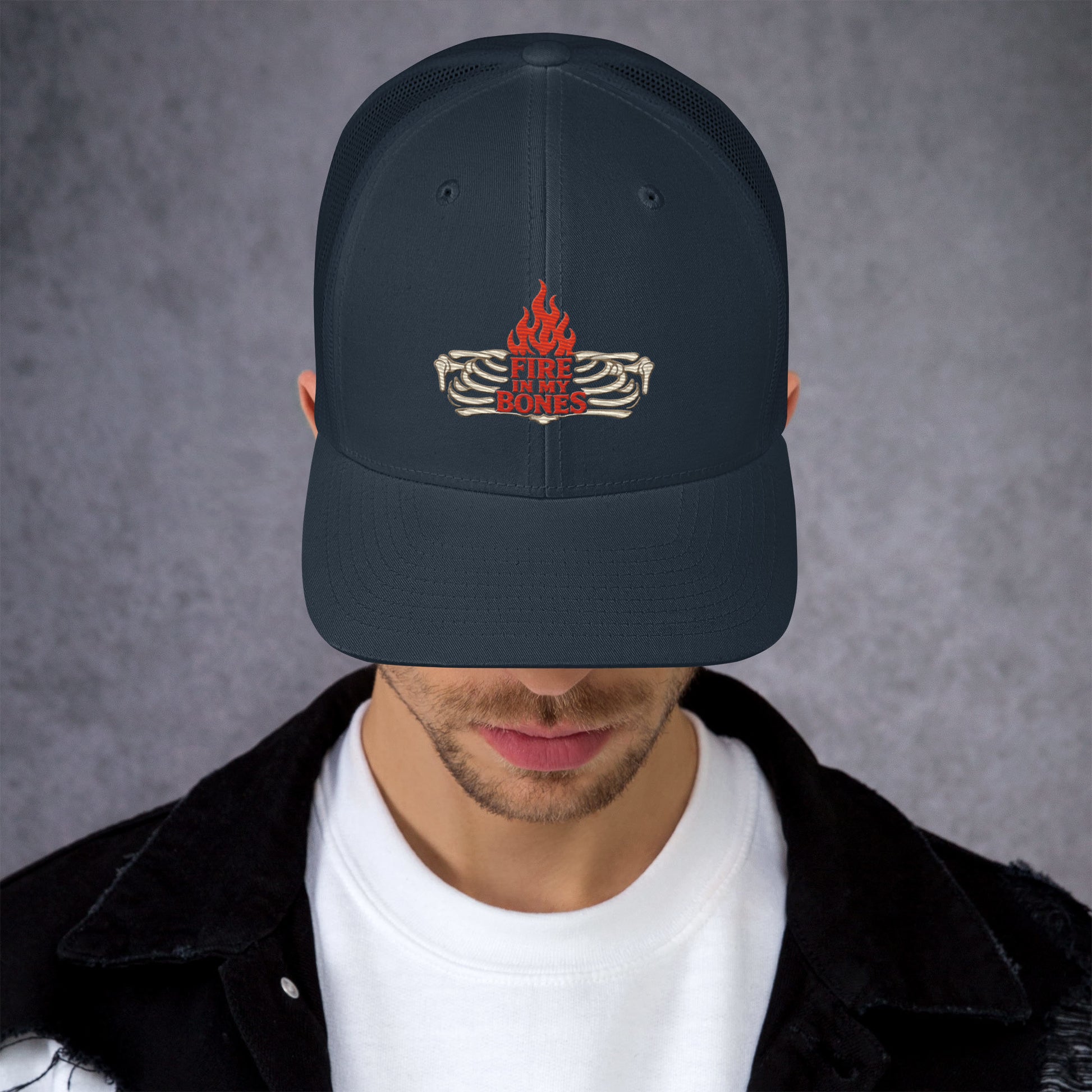 Fire in My Bones Trucker Cap - Navy - Front View