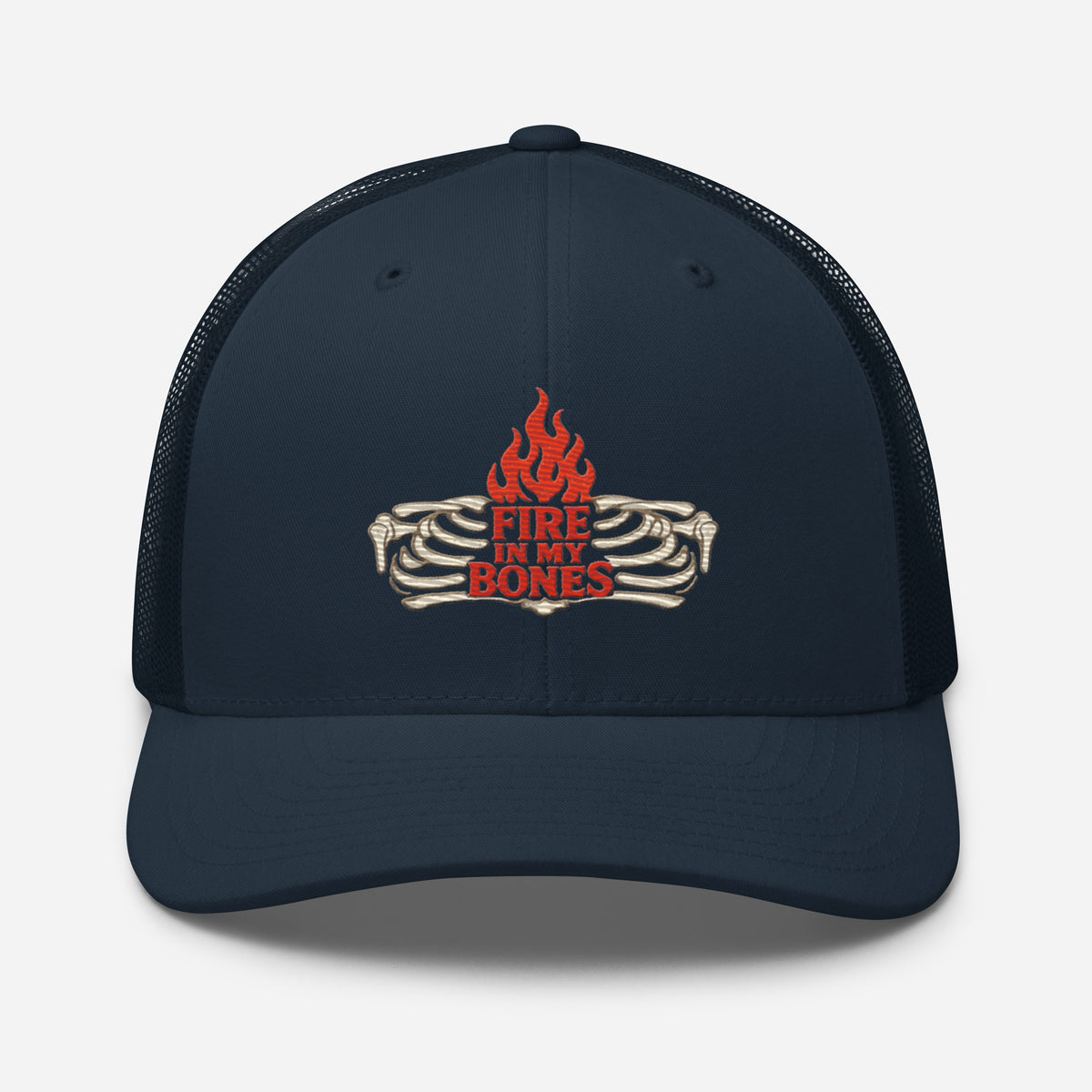 Fire in My Bones Trucker Cap - Navy - Front View 3