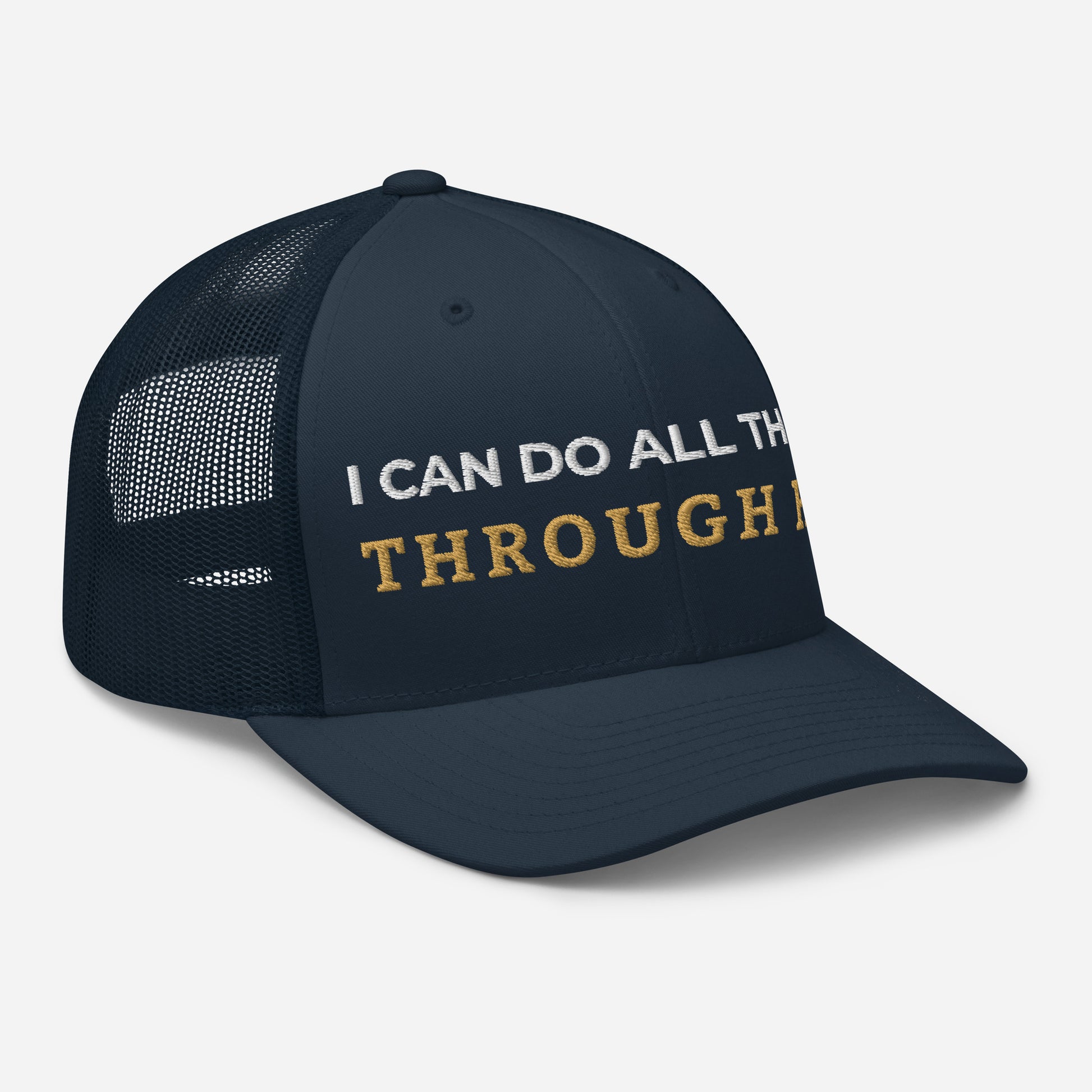Through Him Trucker Cap - Navy - Right Front View
