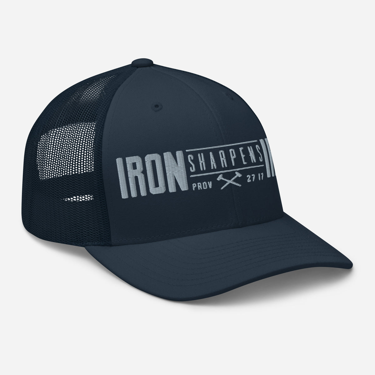 Men's Iron Sharpens Iron Trucker Cap - Navy - Right Front View