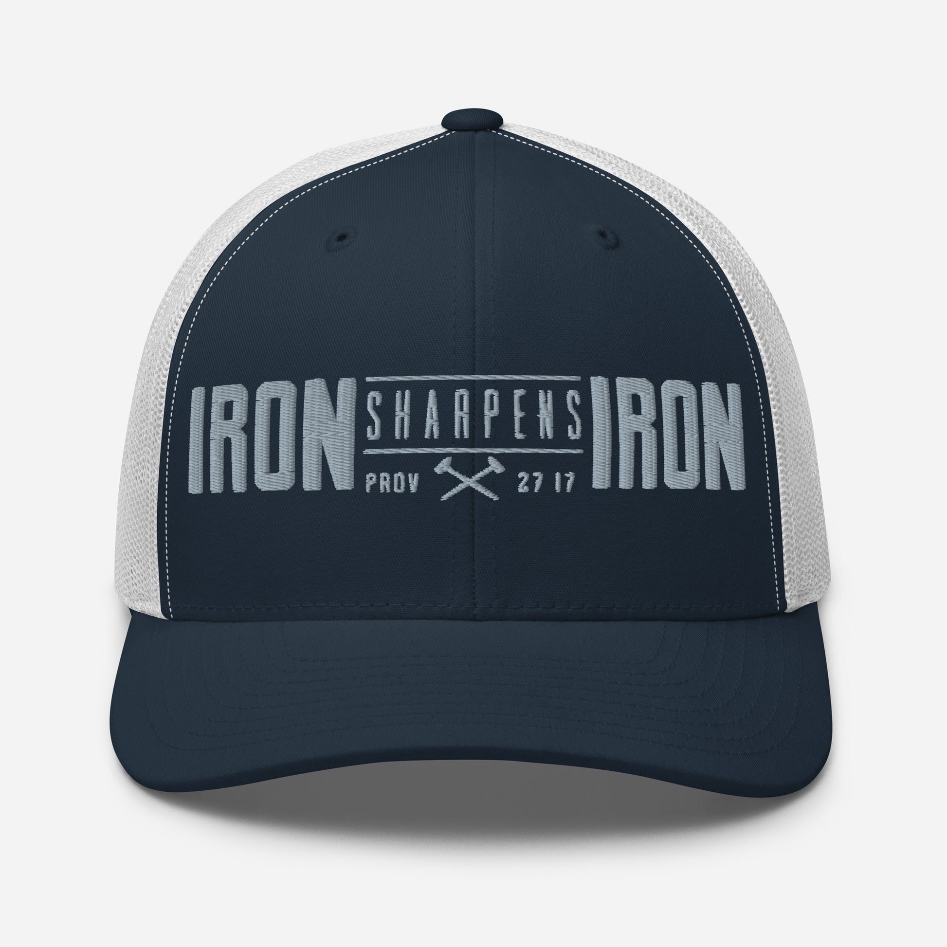 Men's Iron Sharpens Iron Trucker Cap - Navy/ White - Front View