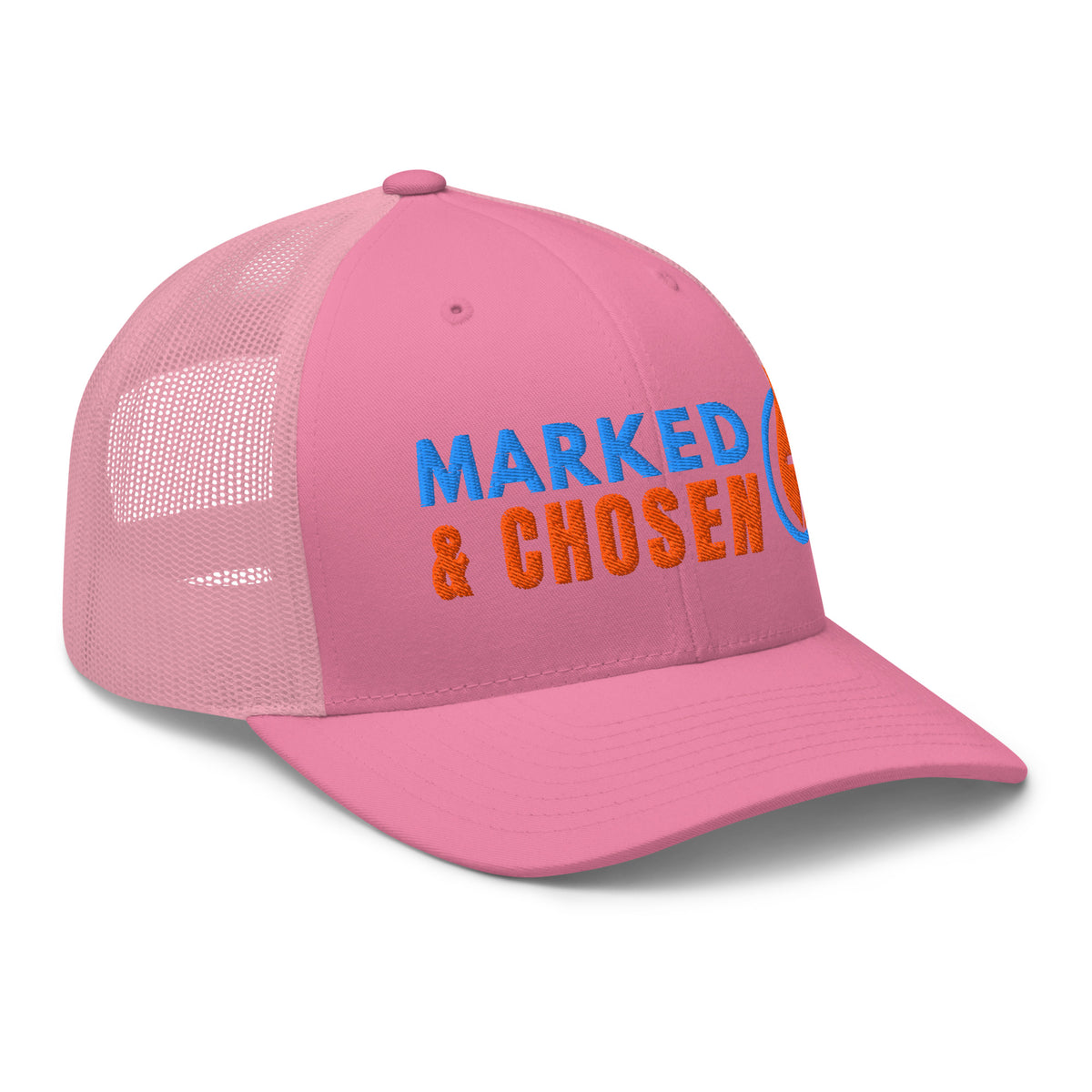 6606T Retro Trucker Pink Marked & Chosen Logo right front facing