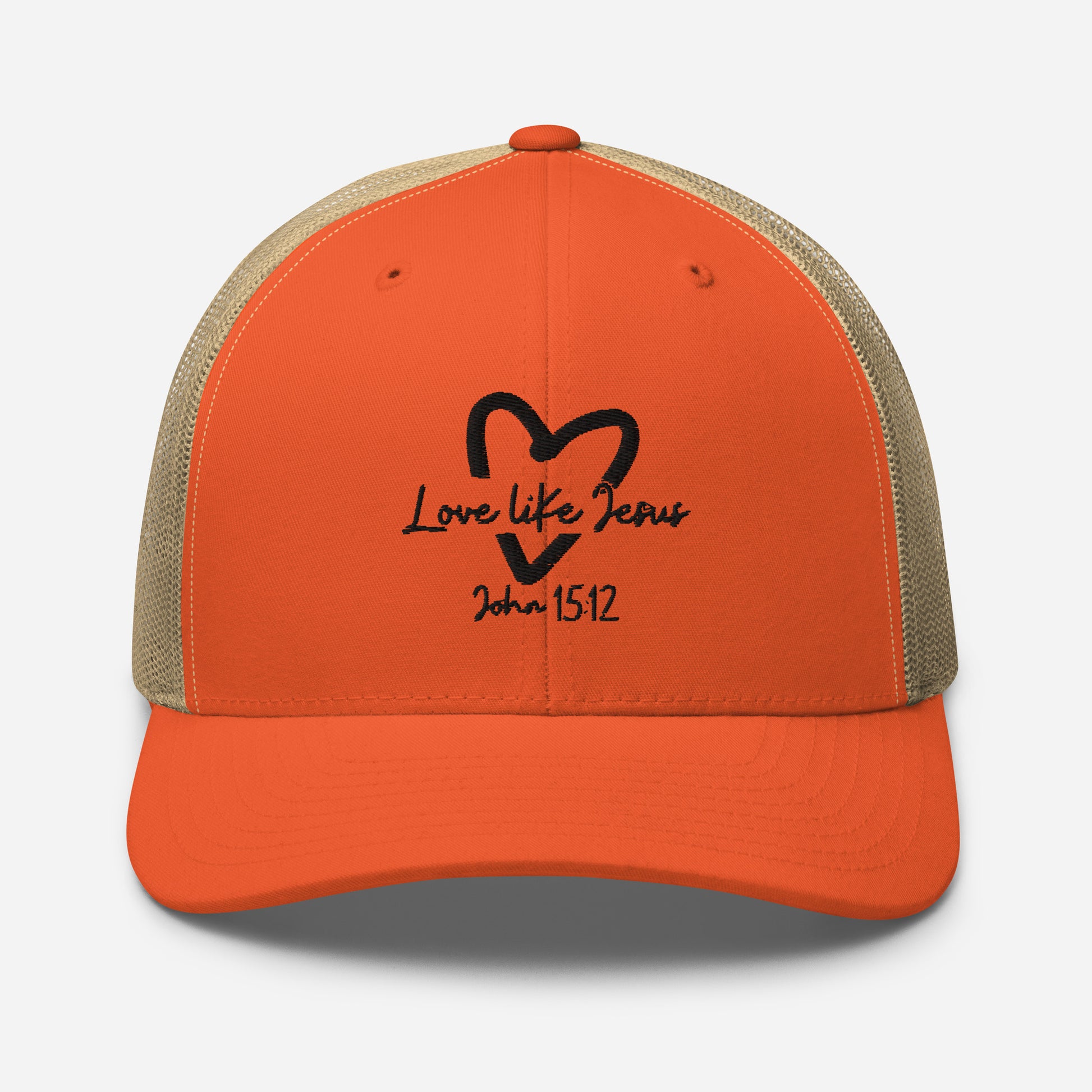 Love Like Jesus Trucker Cap - Rustic Orange/ Khaki - Front View
