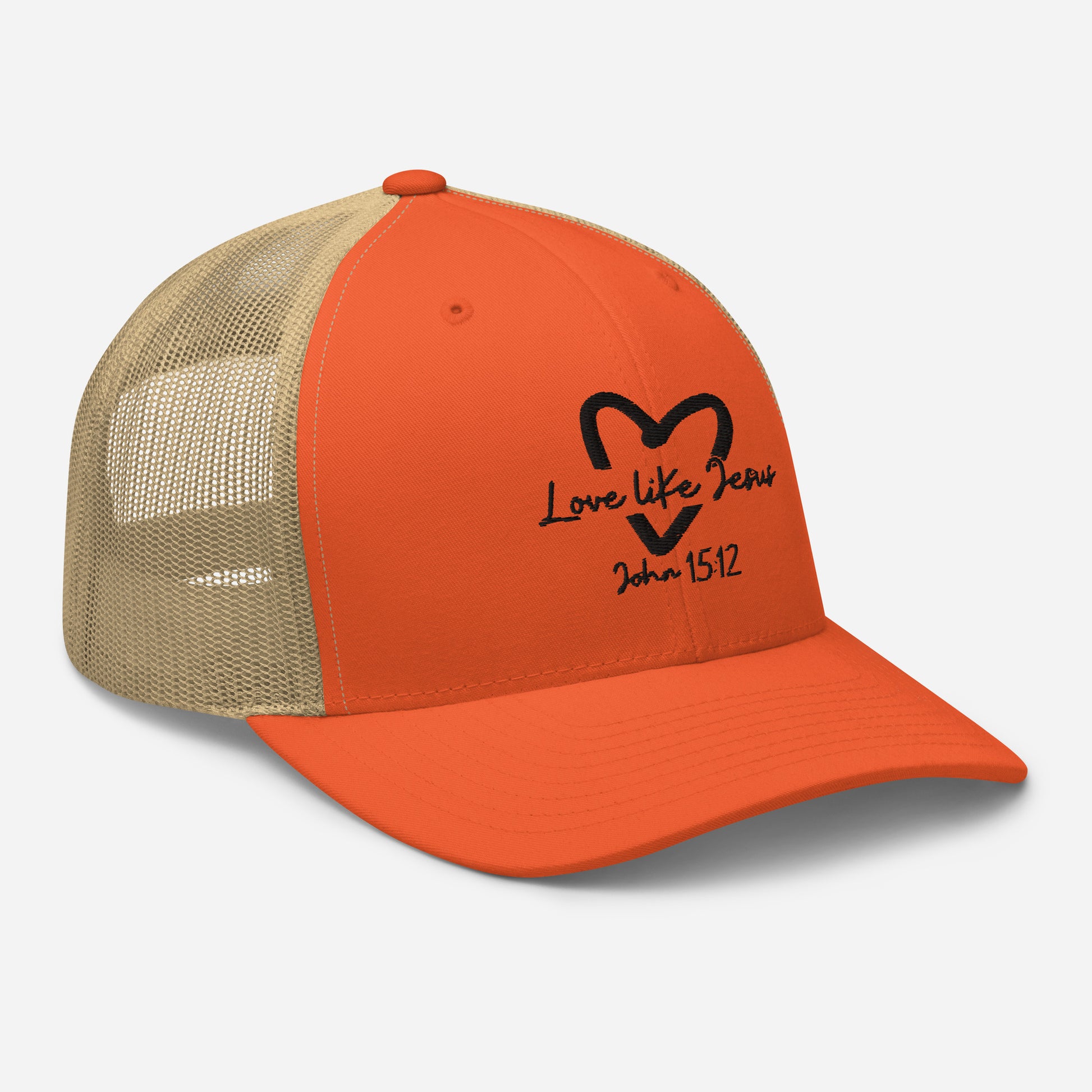 Love Like Jesus Trucker Cap - Rustic Orange/ Khaki - Right Front View