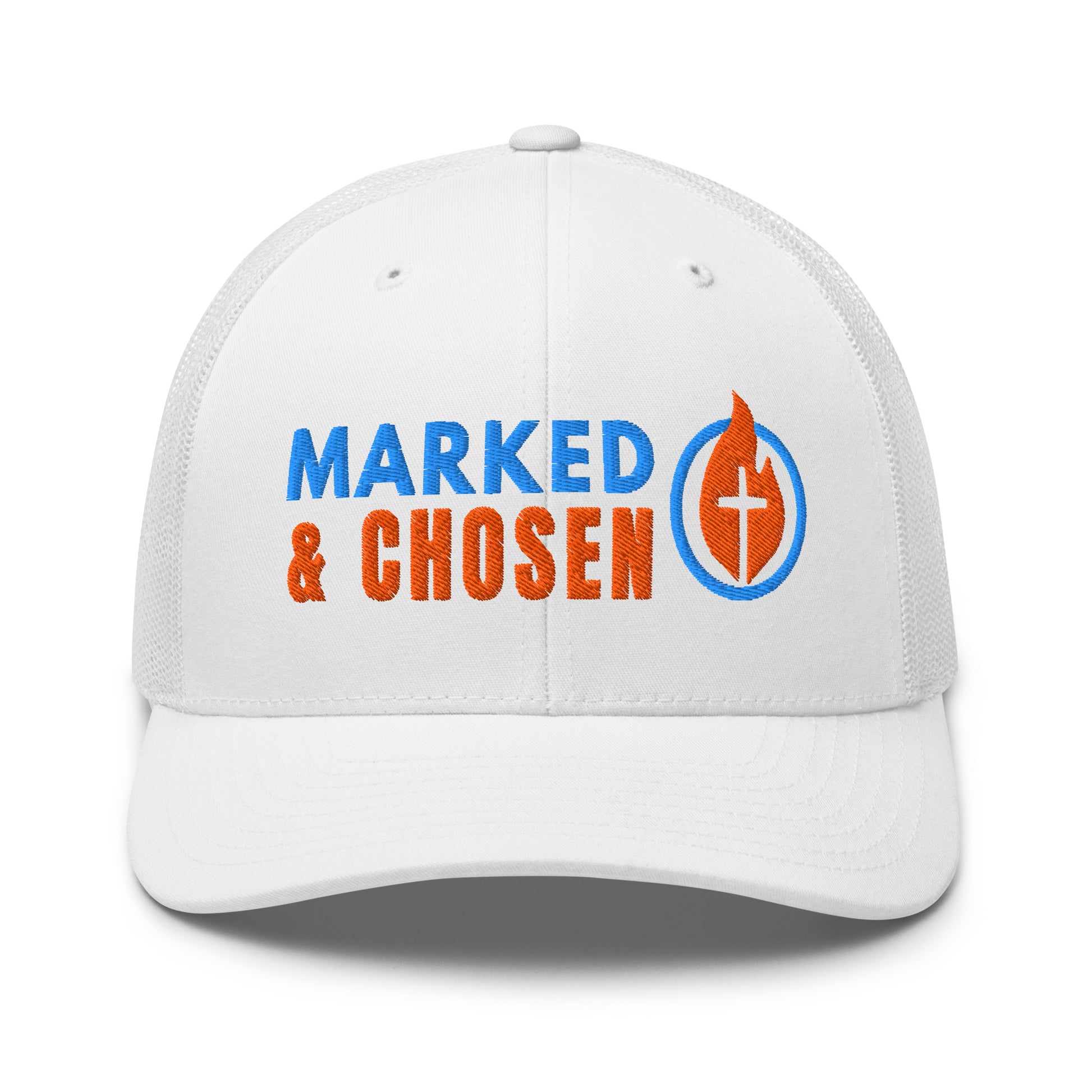 6606T Retro Trucker White Marked & Chosen Logo front facing