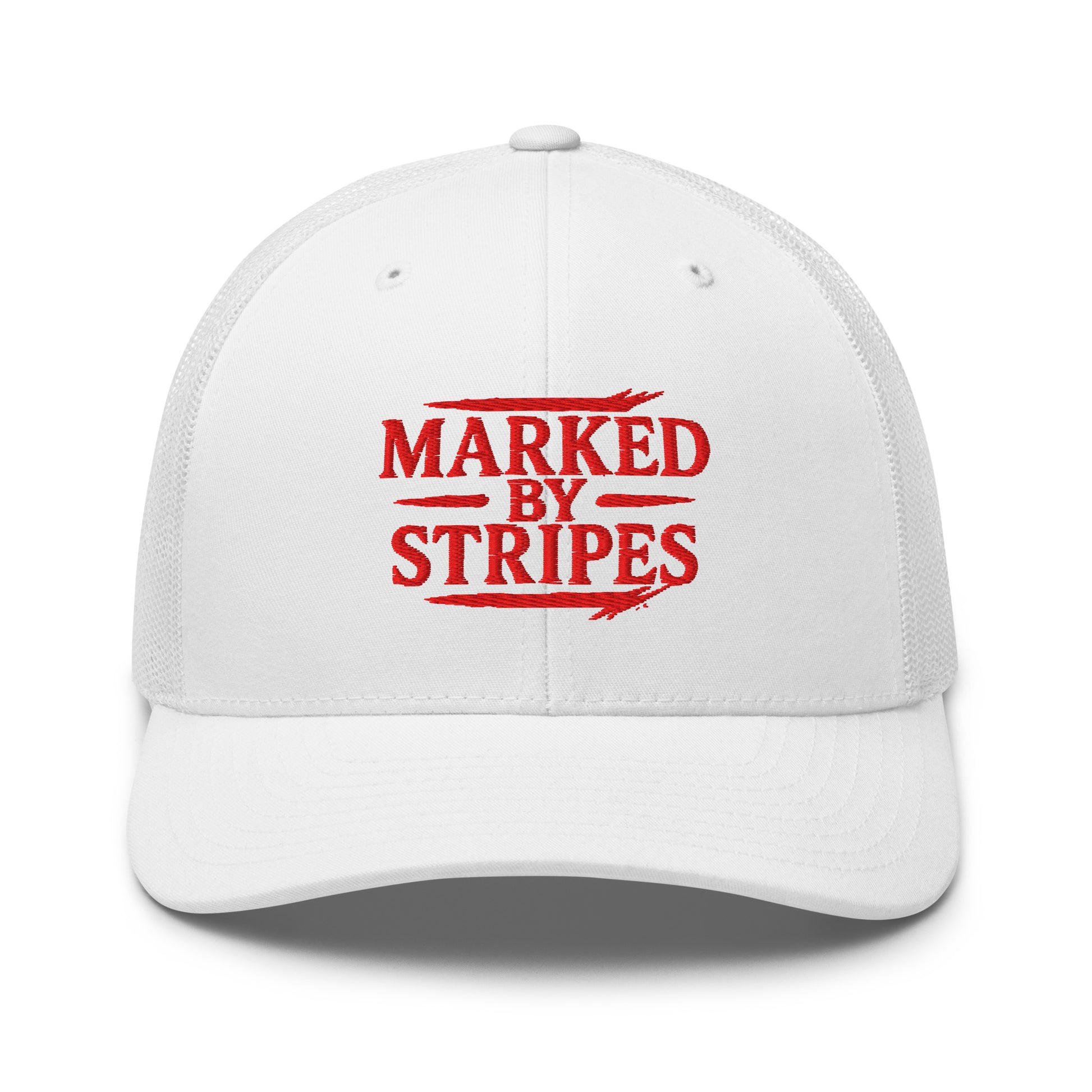 Marked by Stripes Trucker Cap - White - Front View
