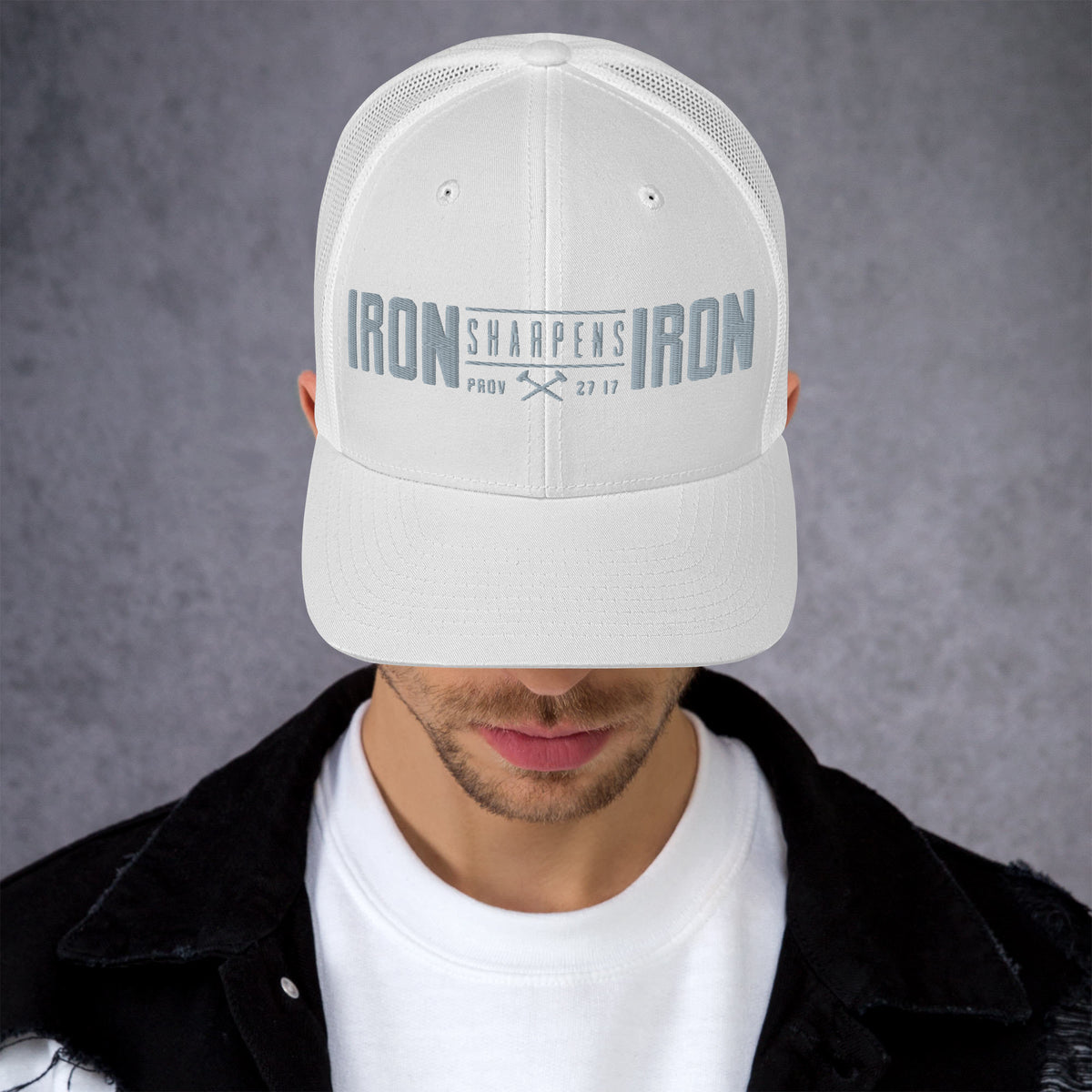 Men's Iron Sharpens Iron Trucker Cap - White - Front View
