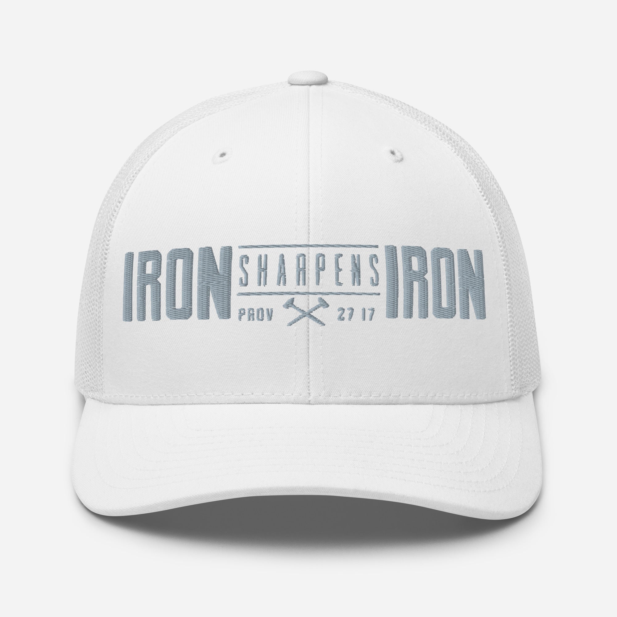 Men's Iron Sharpens Iron Trucker Cap - White - Front View 2