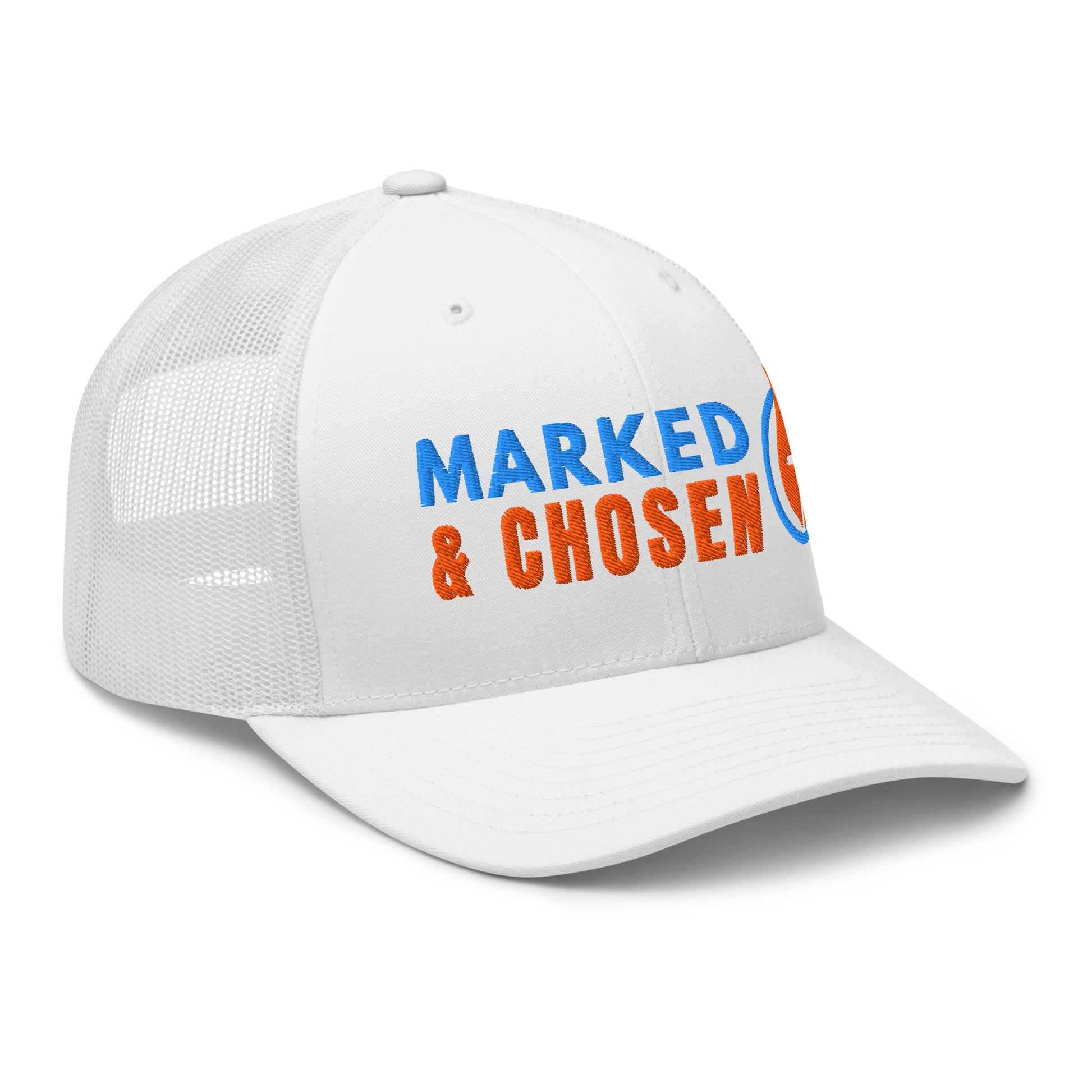 6606T Retro Trucker White Marked & Chosen Logo right front facing