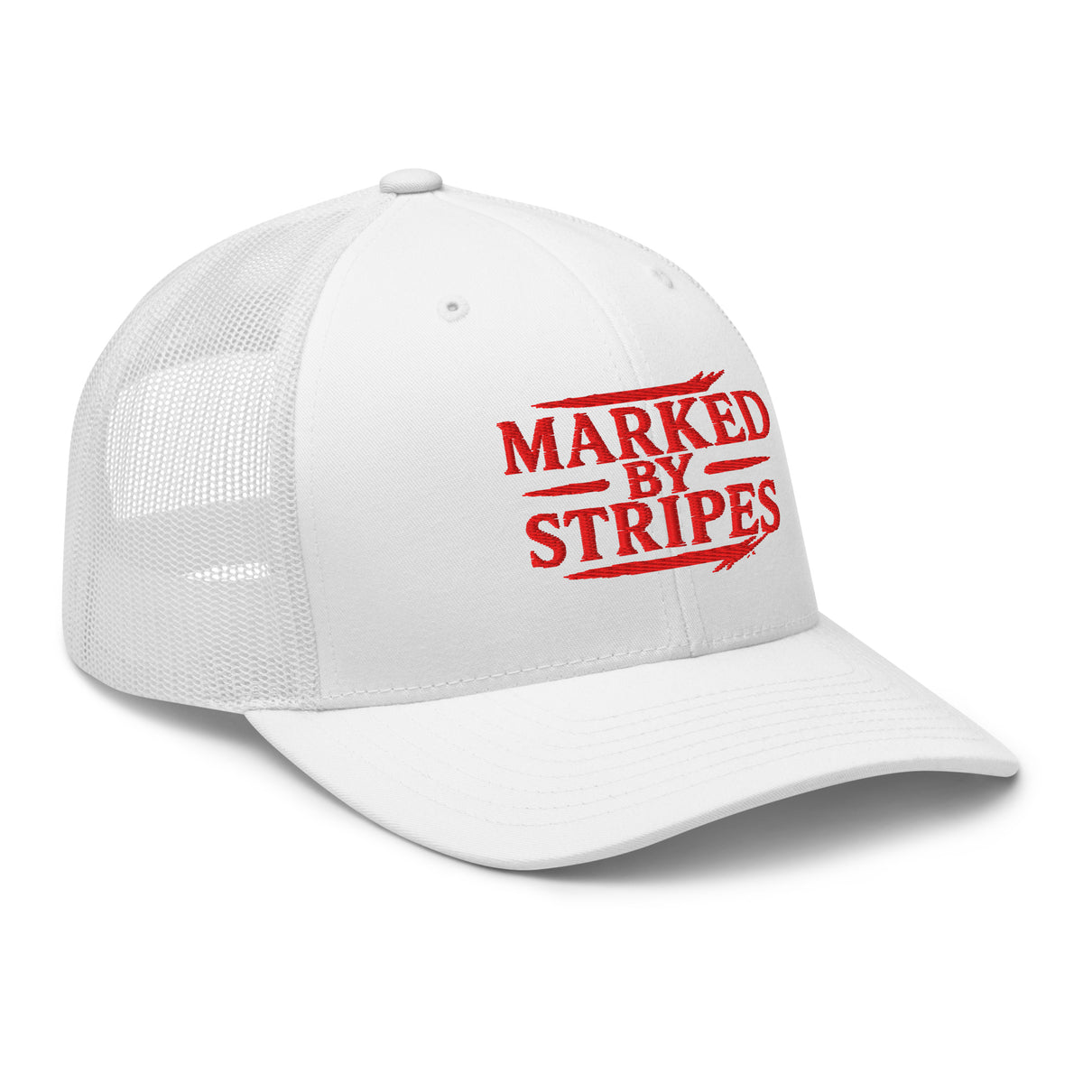 Marked by Stripes Trucker Cap - White - Right Front View