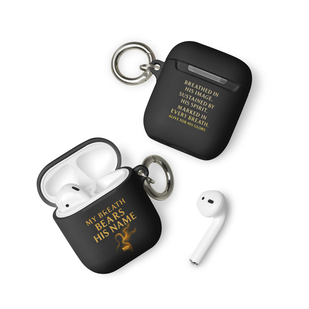 My Breath Bears His Name AirPods Case - Black - Front View