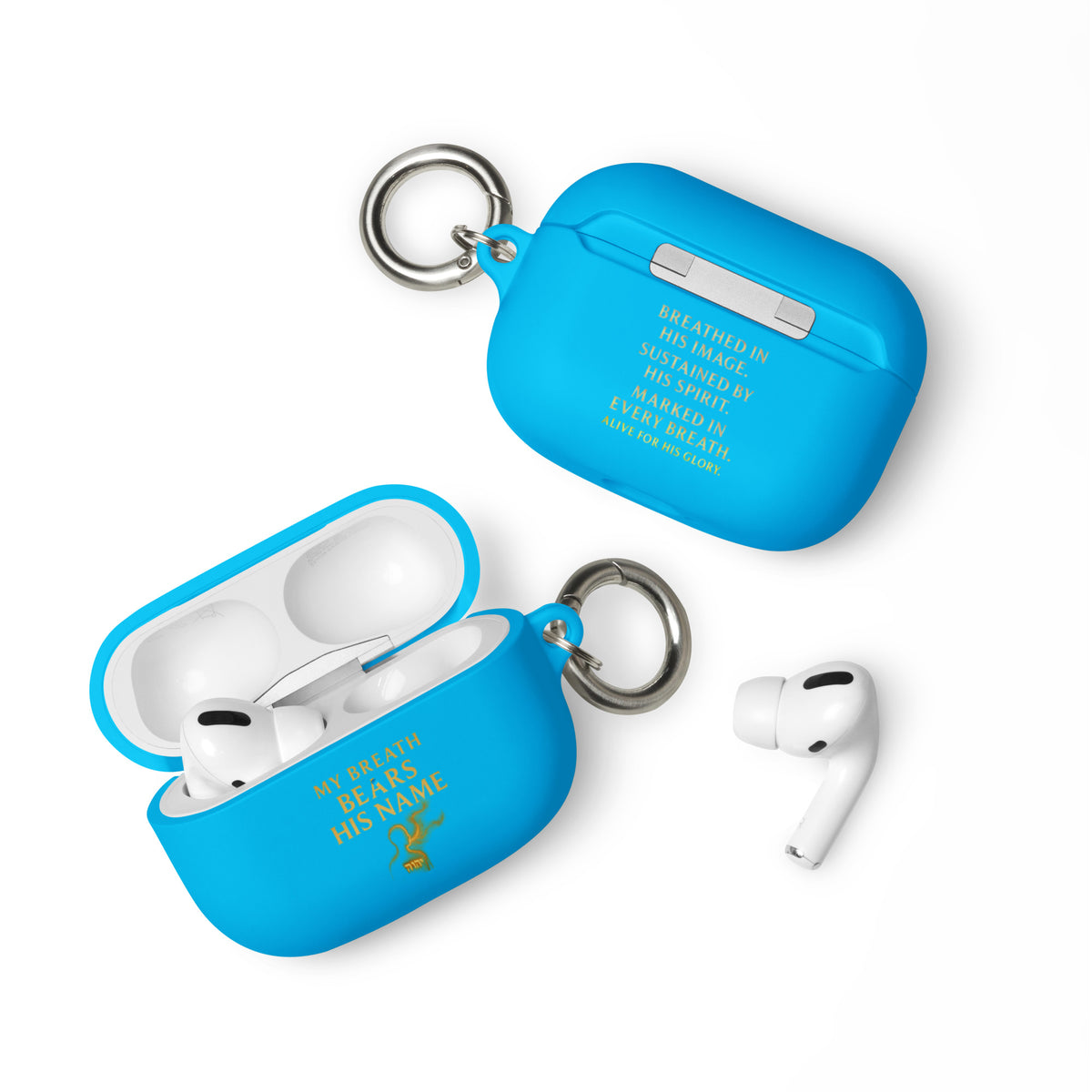 My Breath Bears His Name AirPods Case - Blue - Front View 2