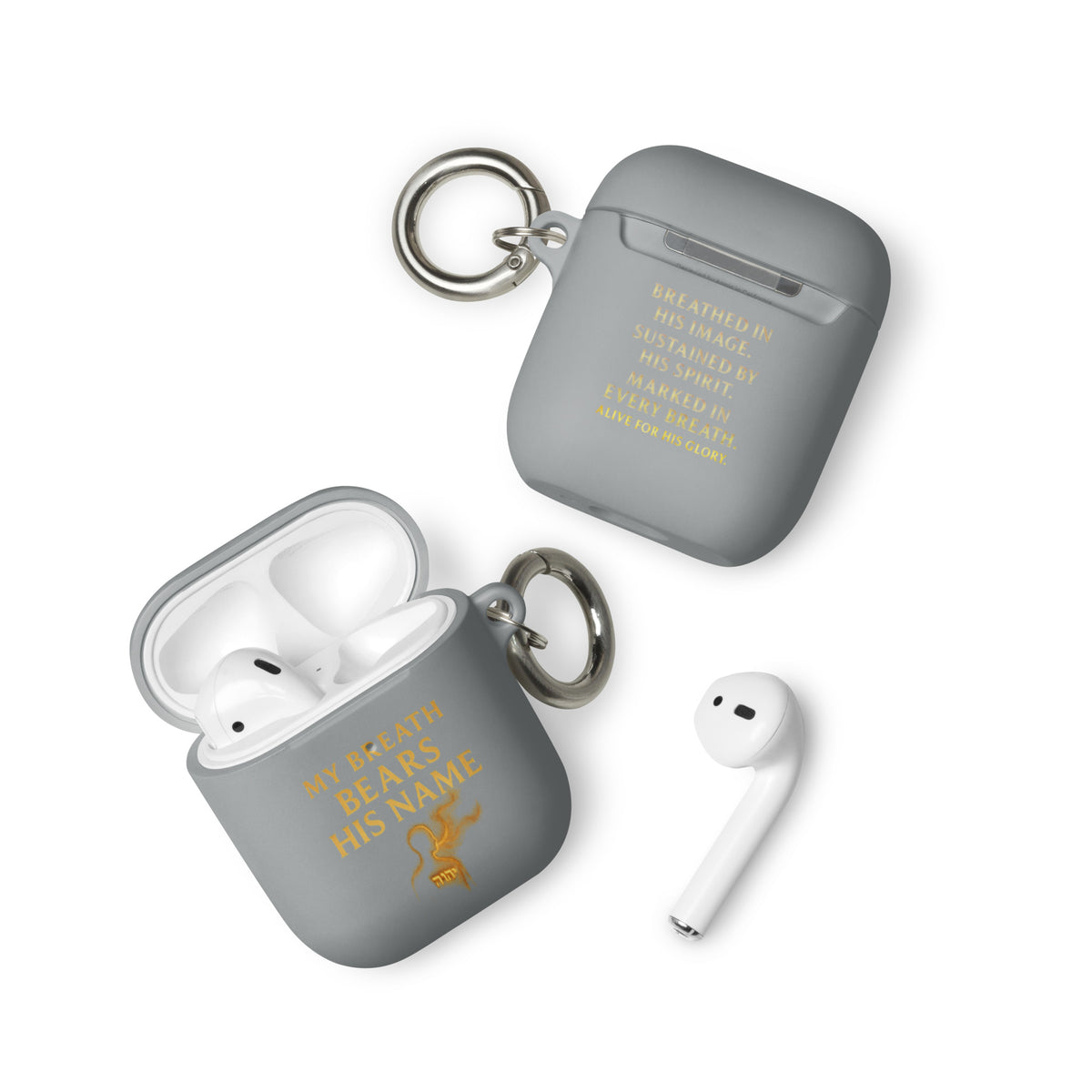 My Breath Bears His Name AirPods Case - Grey - Front View