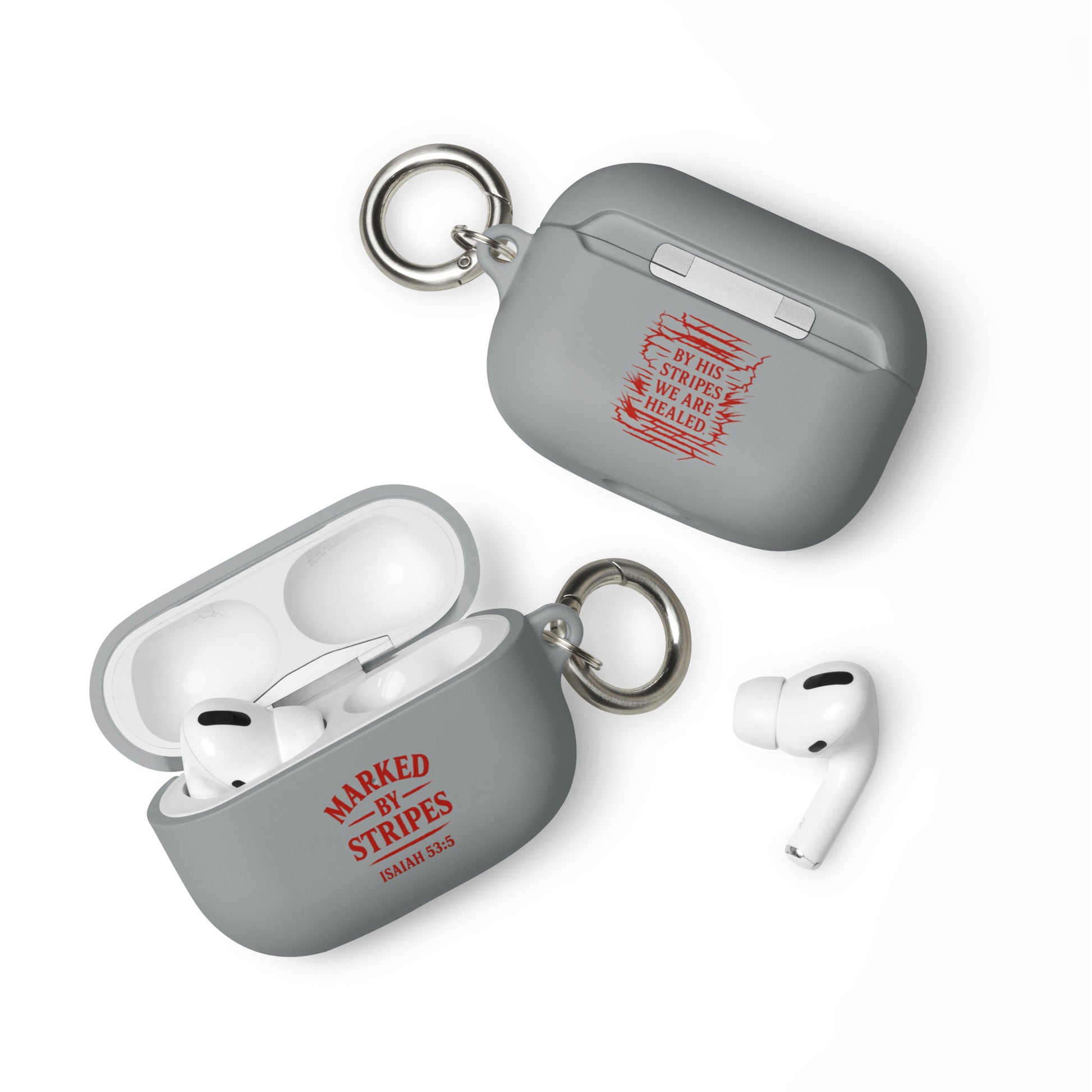 Marked by Stripes AirPods Case - Grey - Front View 2