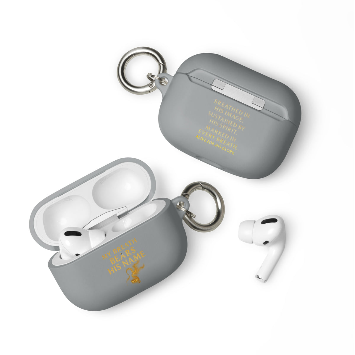 My Breath Bears His Name AirPods Case - Grey - Front View 2