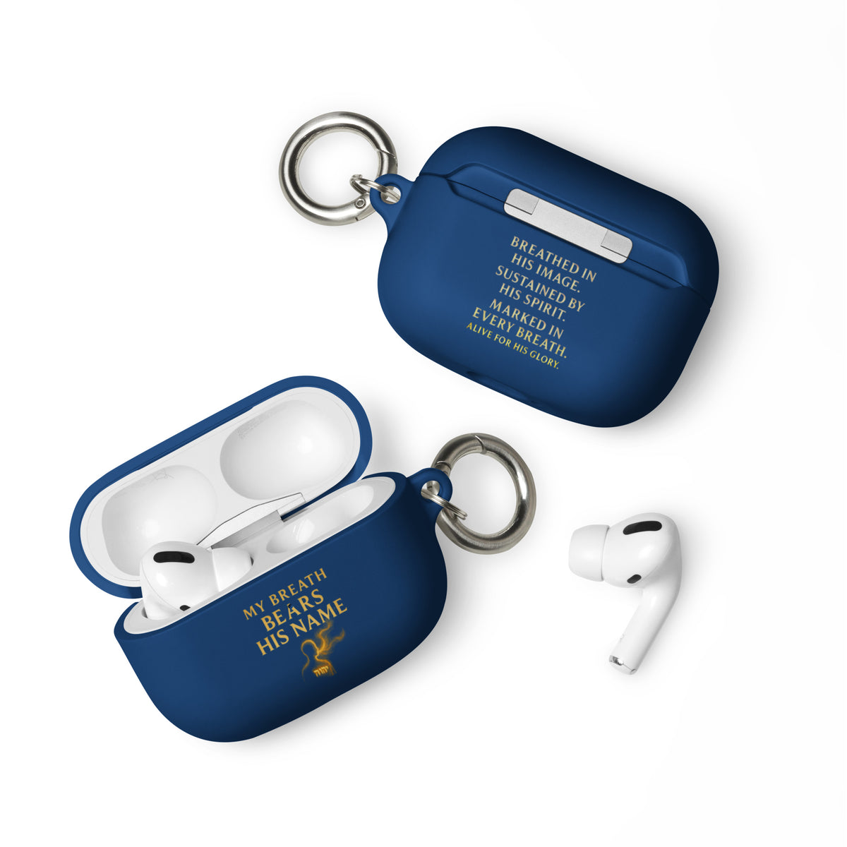 My Breath Bears His Name AirPods Case - Navy - Front View 2