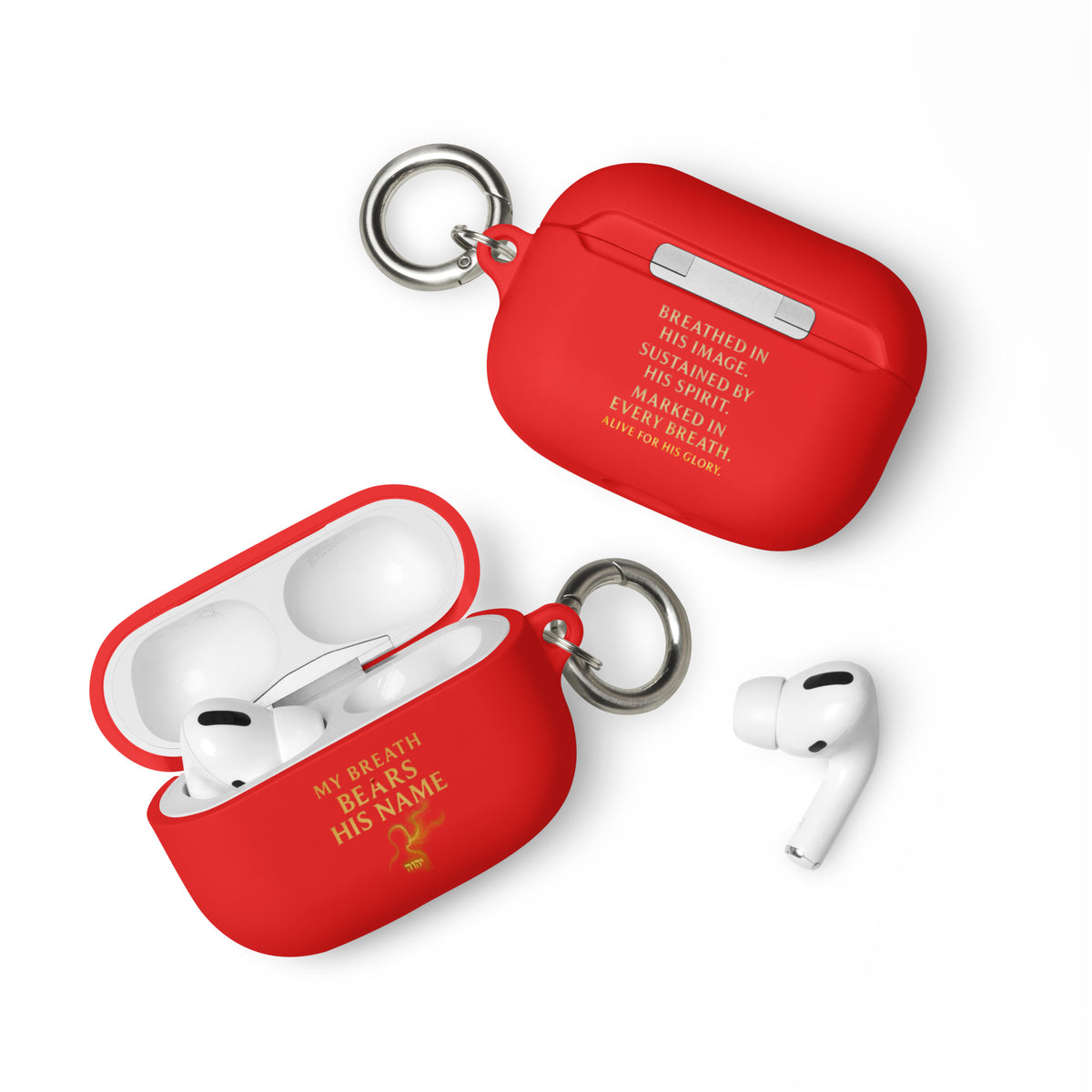 My Breath Bears His Name AirPods Case - Red - Front View 2