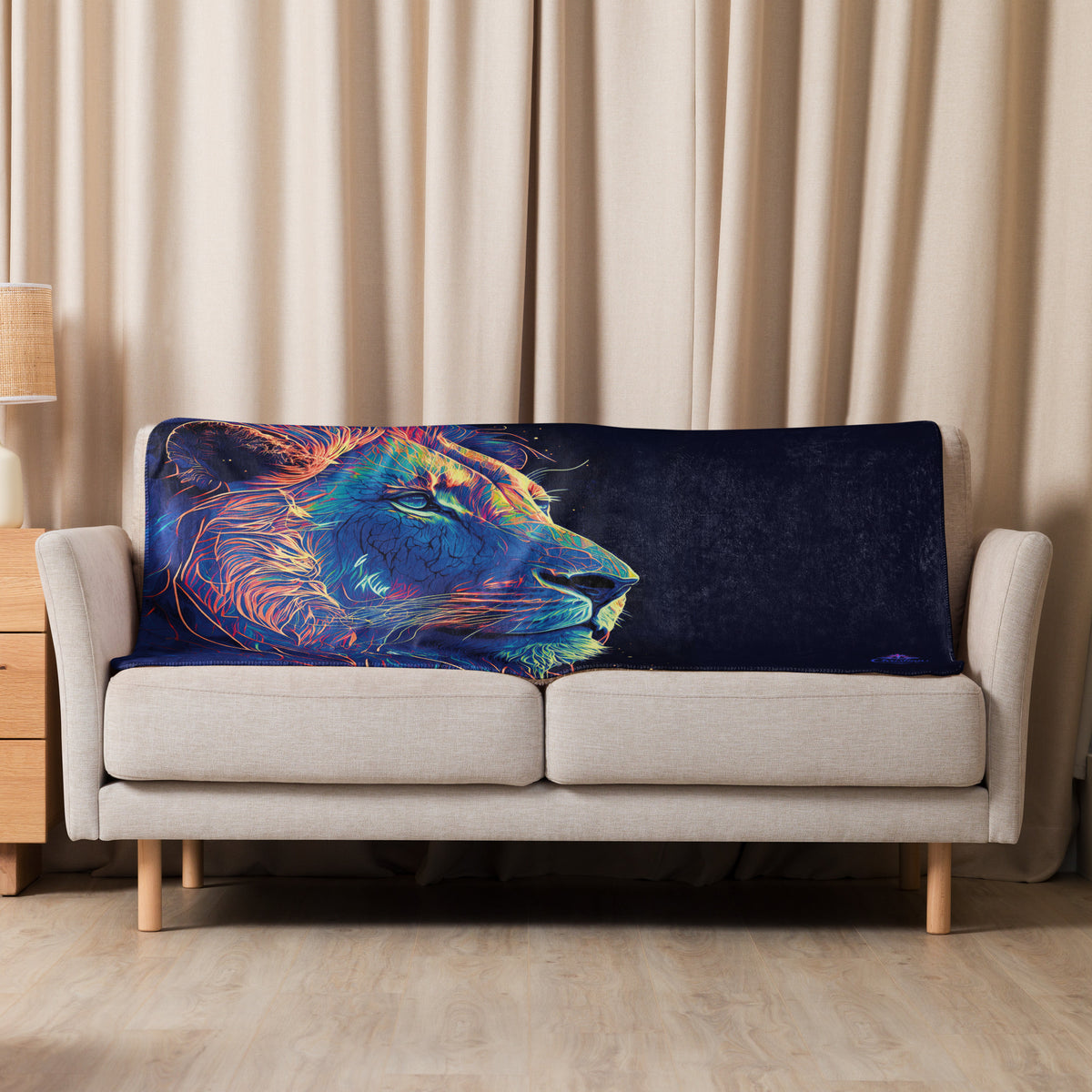 Lion of Judah Blue Sherpa Blanket - 37″×57″ - Front View