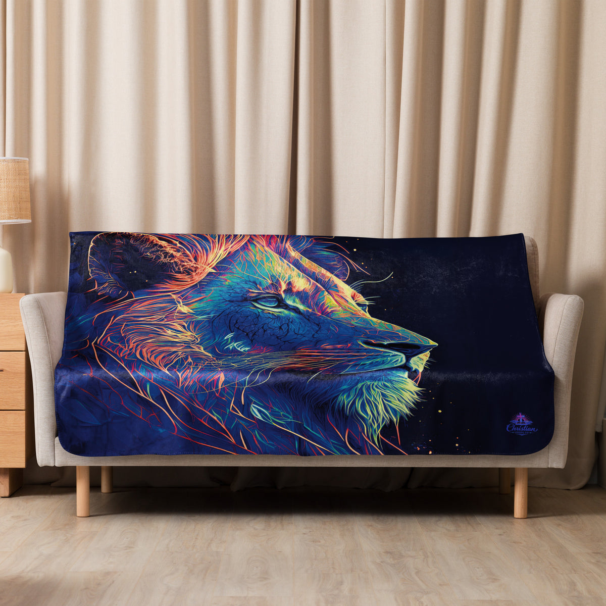 Lion of Judah Blue Sherpa Blanket - 50″×60″ - Front View