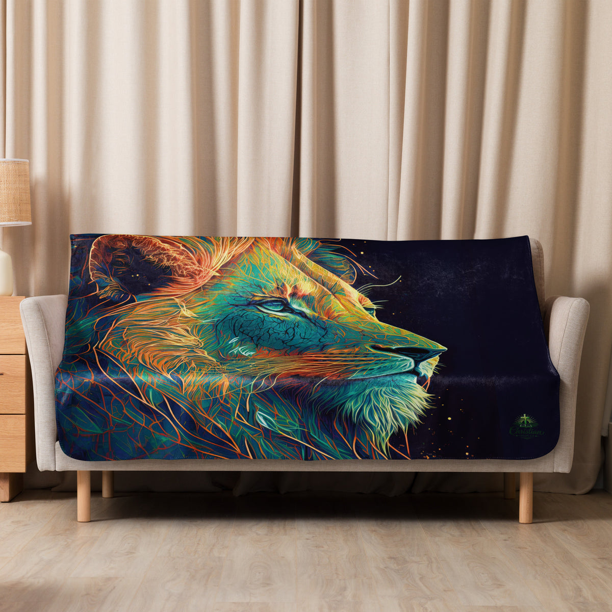 Lion of Judah Green Sherpa Blanket - 50″×60″ - Front View