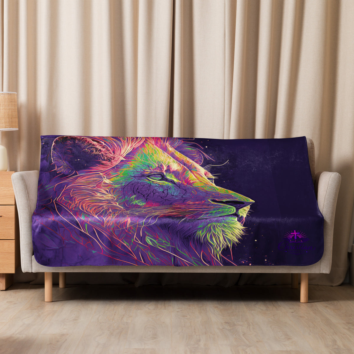 Lion of Judah Purple Sherpa Blanket - 50″×60″ - Front View