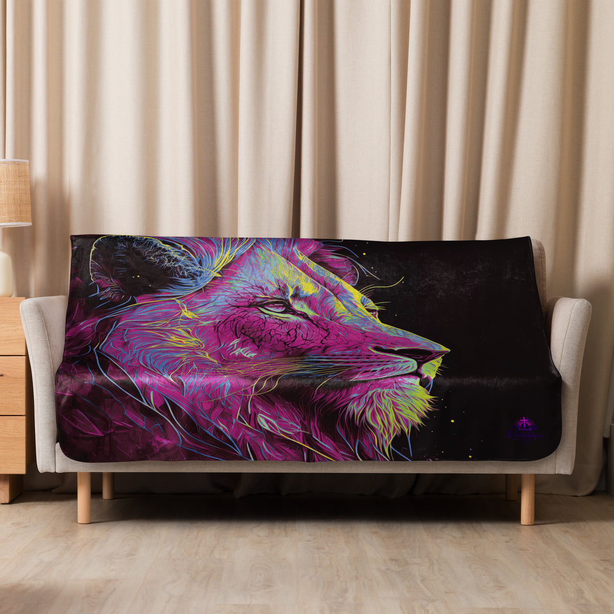 Lion of Judah Pink Sherpa Blanket - 50″×60″ - Front View