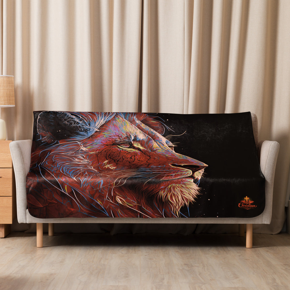 Lion of Judah Red Sherpa Blanket - 50″×60″ - Front View