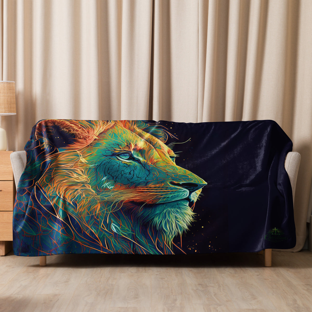 Lion of Judah Green Sherpa Blanket - 60″×80″ - Front View