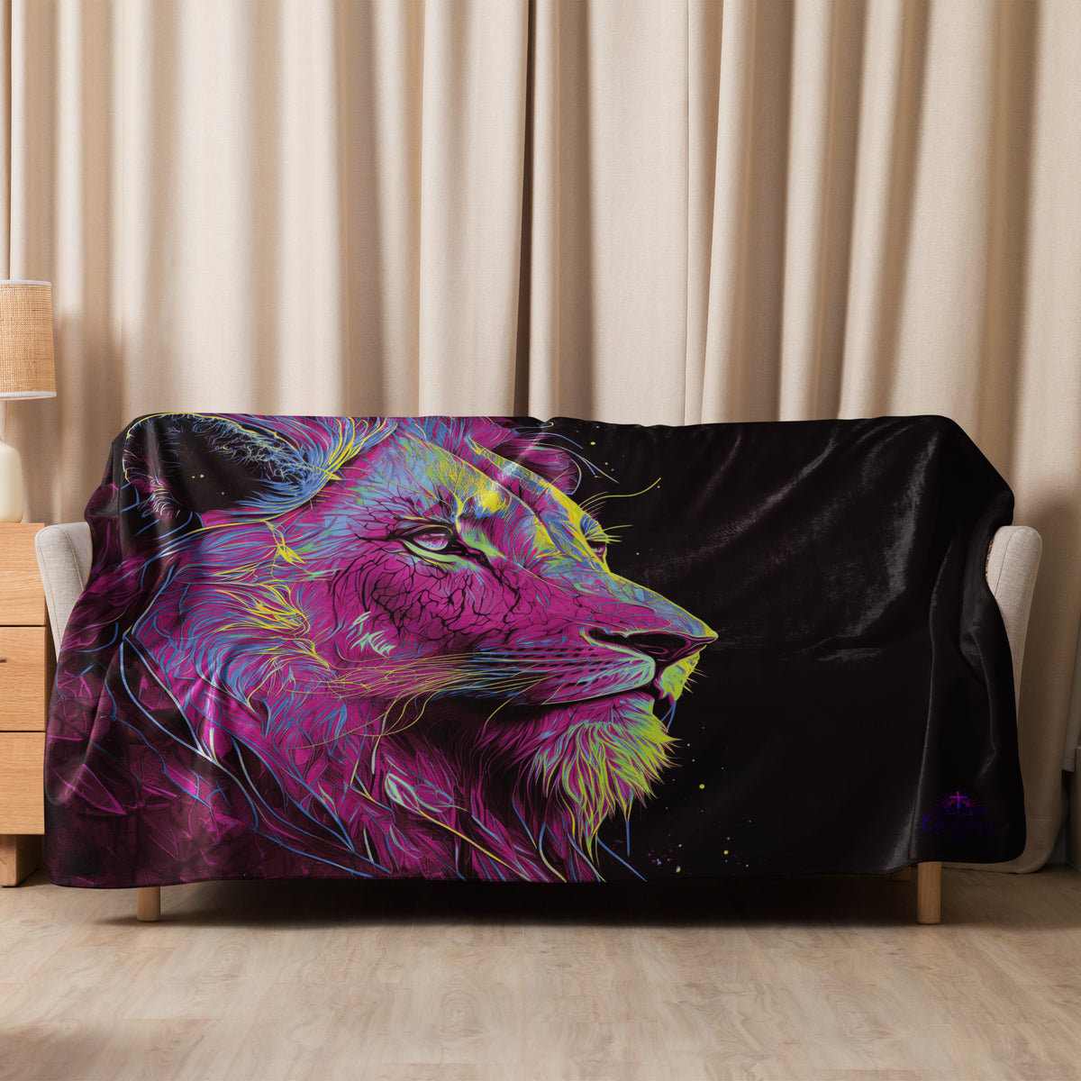 Lion of Judah Pink Sherpa Blanket - 60″×80″ - Front View