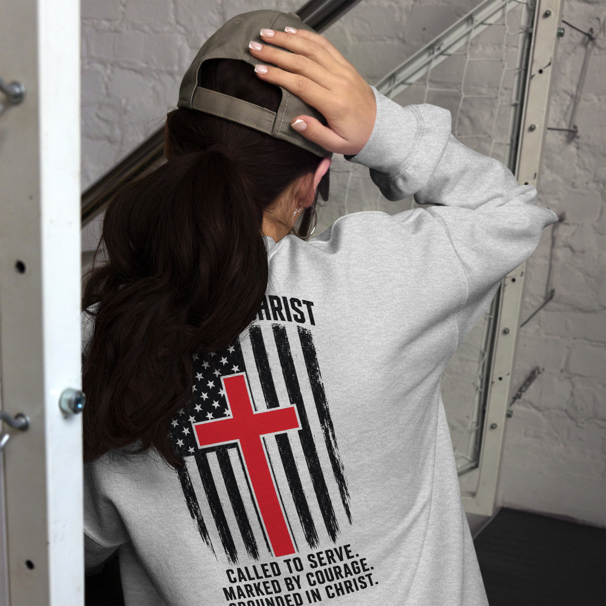 Heroes in Christ Fire & Rescue Sweatshirt - Ash - Back View