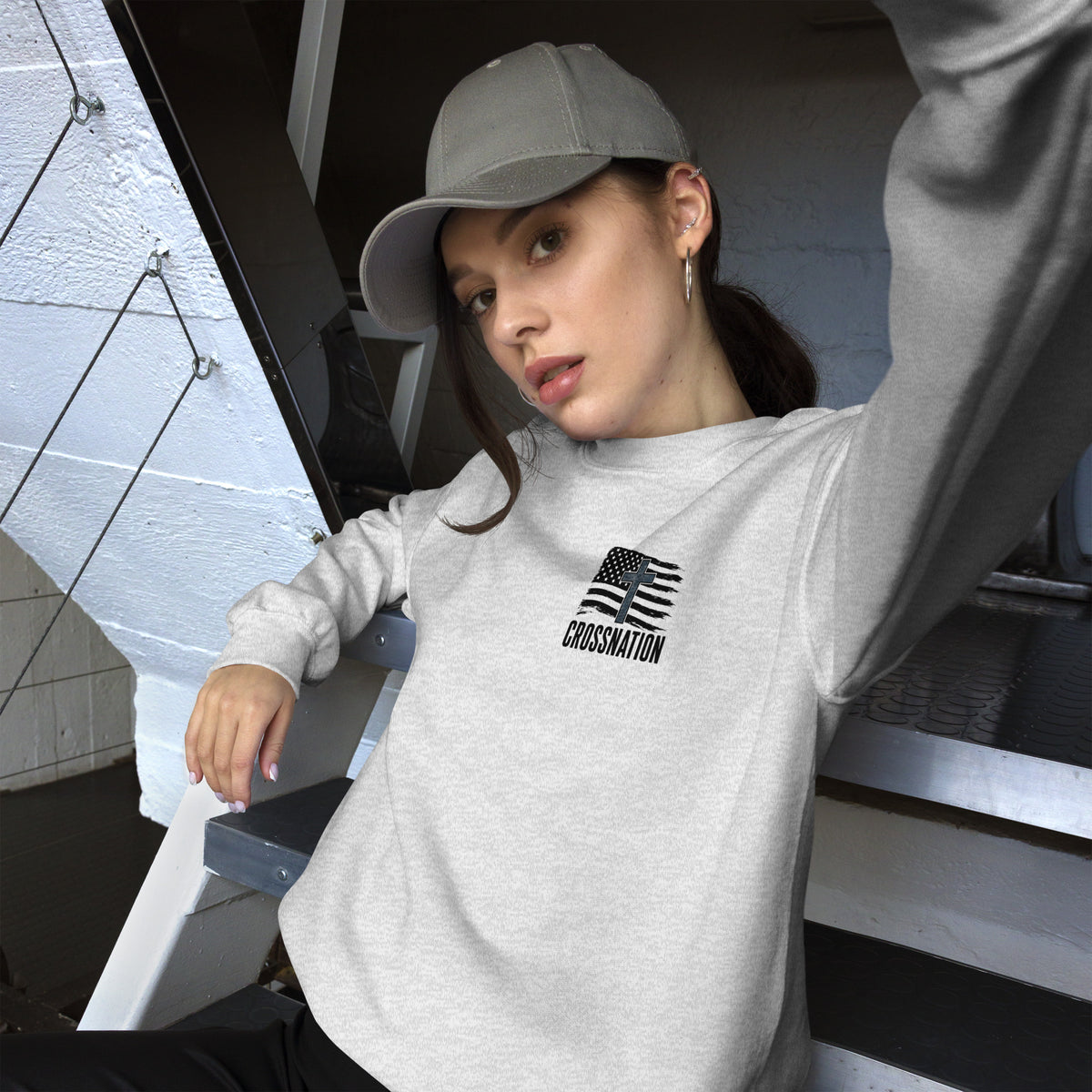 Heroes in Christ Navy Camo Sweatshirt - Ash - Front View
